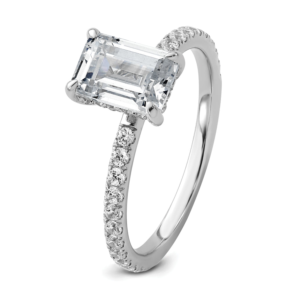 14k White Gold 2 carat Certified Lab Grown Diamond VS+ F+ Emerald Complete Solitaire with Flair Engagement Ring