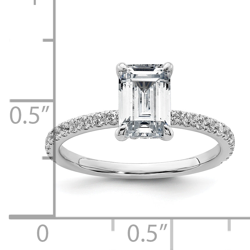 14k White Gold 2 carat Certified Lab Grown Diamond VS+ F+ Emerald Complete Solitaire with Flair Engagement Ring