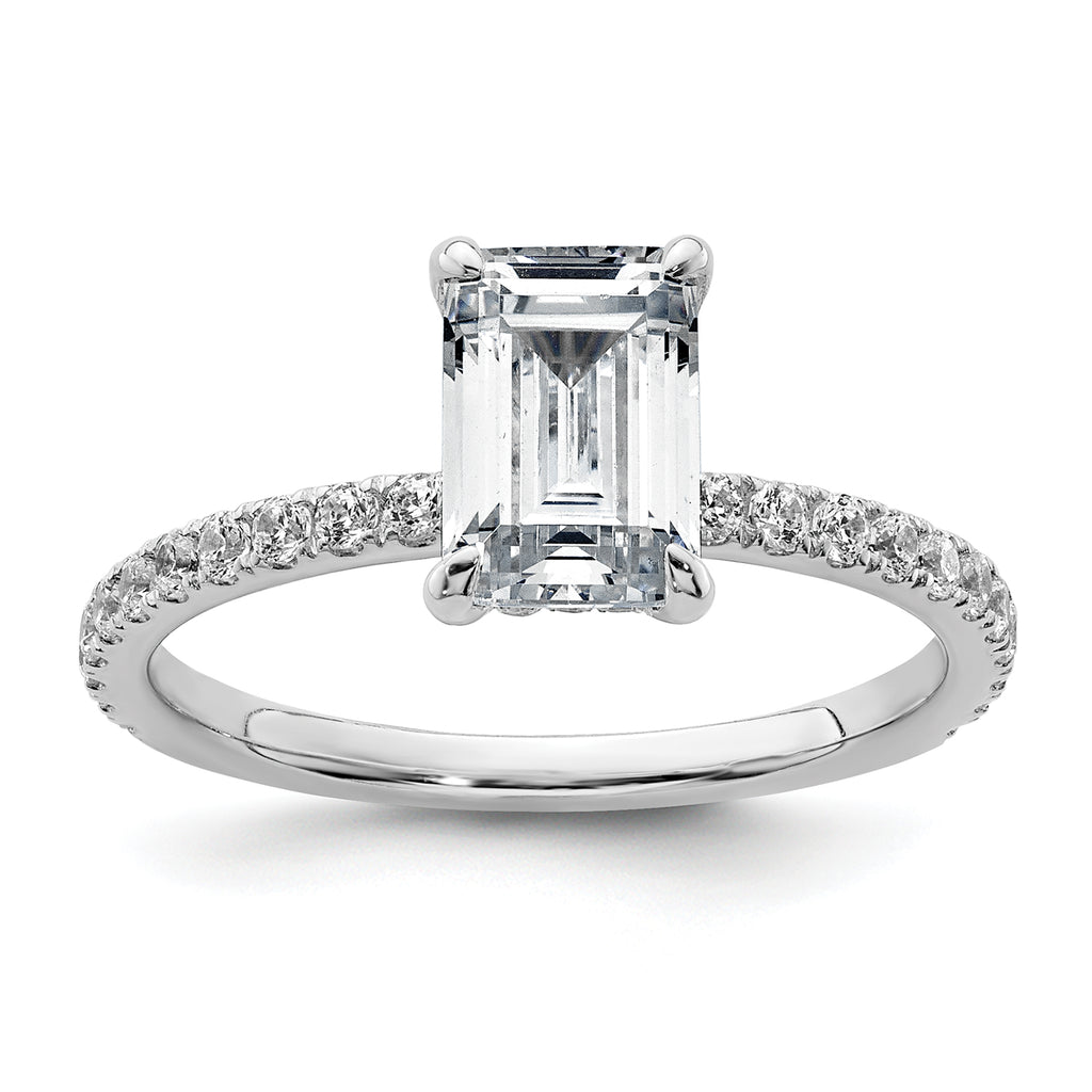 14k White Gold 2 carat Certified Lab Grown Diamond VS+ F+ Emerald Complete Solitaire with Flair Engagement Ring