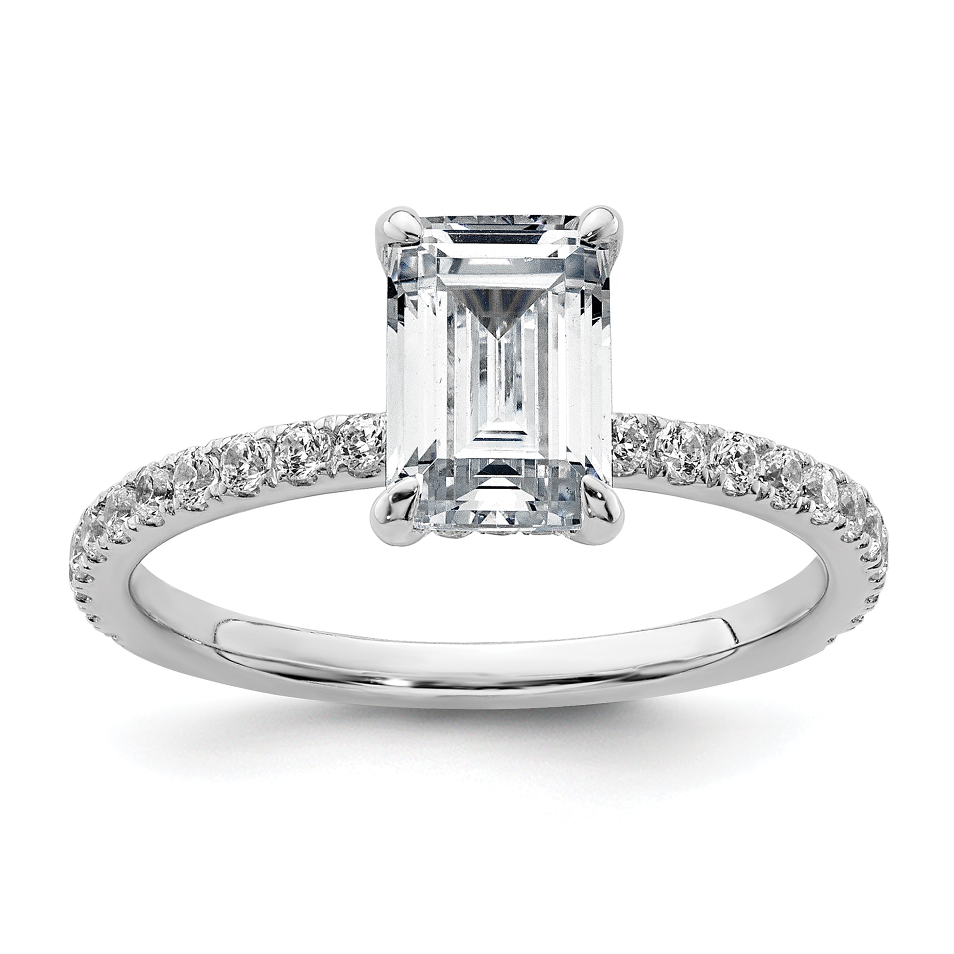 14k White Gold 2 carat Certified Lab Grown Diamond VS/SI+ G+ Emerald Complete Solitaire with Flair Engagement Ring Main image