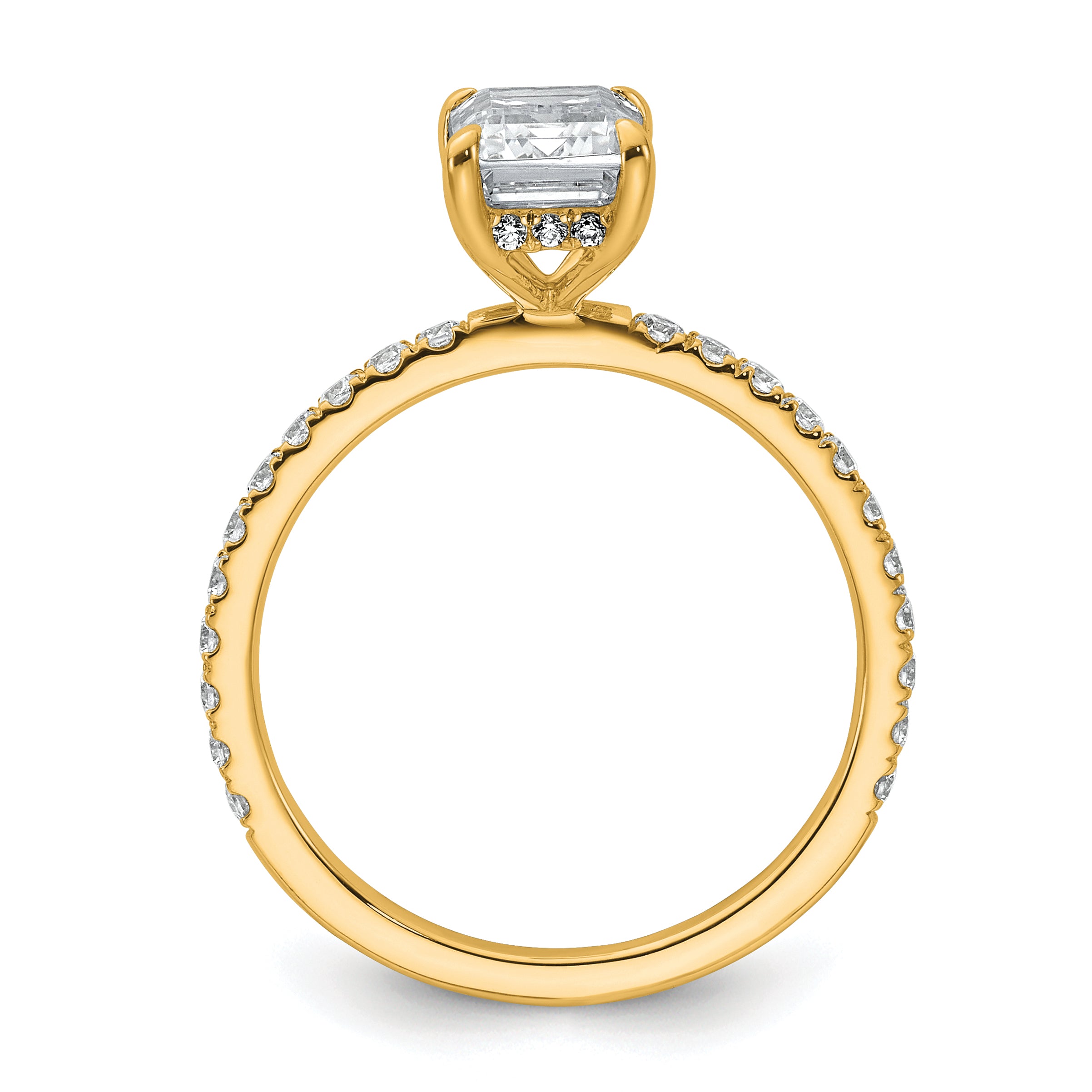 14k 2 carat Certified Lab Grown Diamond VS/SI+ G+ Emerald Complete Solitaire with Flair Engagement Ring Secondary image