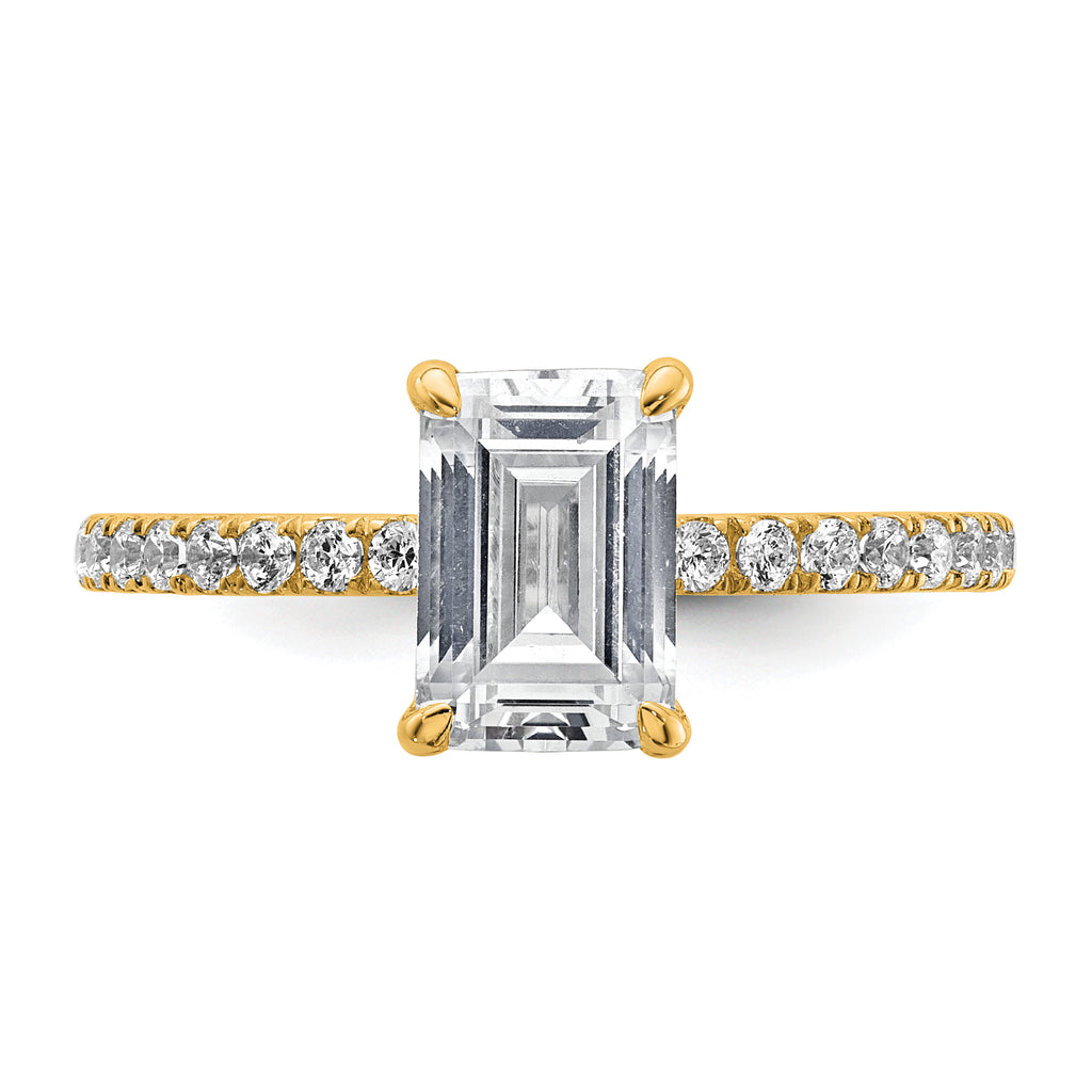 14k 2 carat Certified Lab Grown Diamond VS/SI+ G+ Emerald Complete Solitaire with Flair Engagement Ring