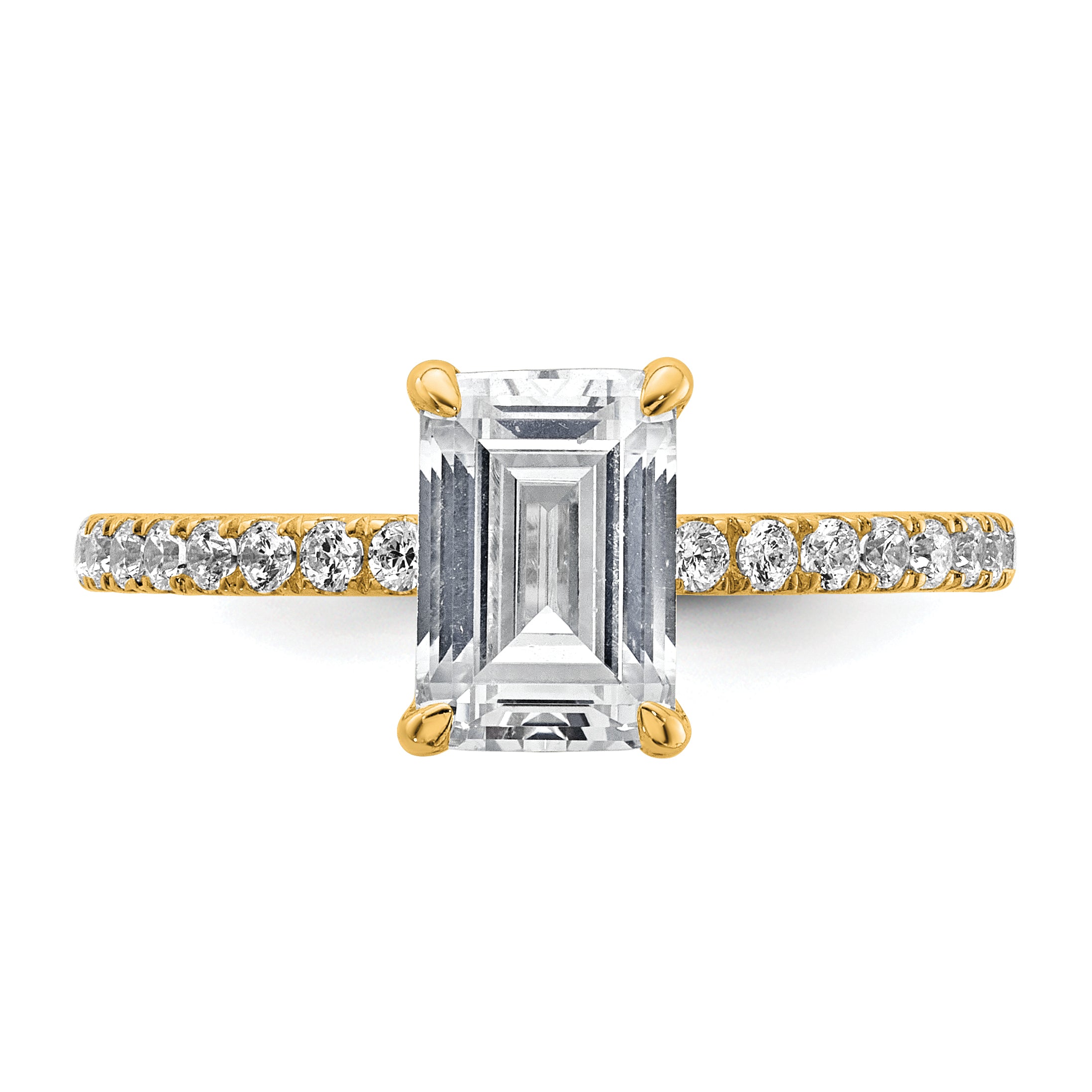 14k 2 carat Certified Lab Grown Diamond VS/SI+ G+ Emerald Complete Solitaire with Flair Engagement Ring