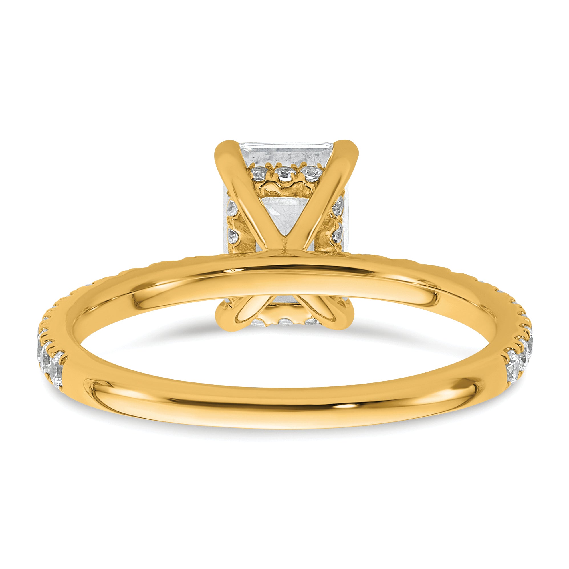 14k 2 carat Certified Lab Grown Diamond VS/SI+ G+ Emerald Complete Solitaire with Flair Engagement Ring