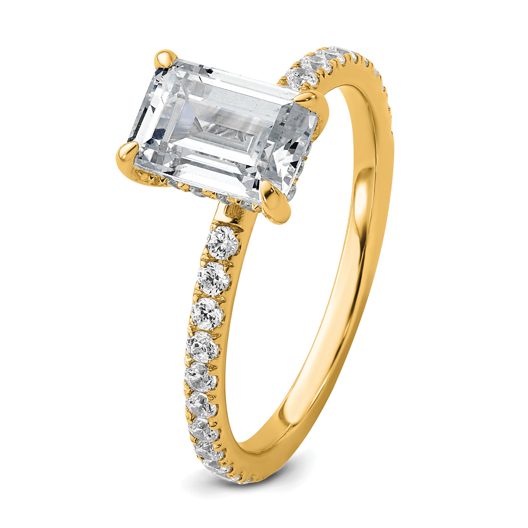 14k 2 carat Certified Lab Grown Diamond VS+ F+ Emerald Complete Solitaire with Flair Engagement Ring
