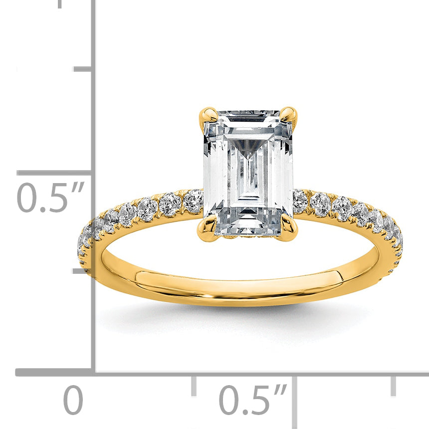 14k 2 carat Certified Lab Grown Diamond VS/SI+ G+ Emerald Complete Solitaire with Flair Engagement Ring