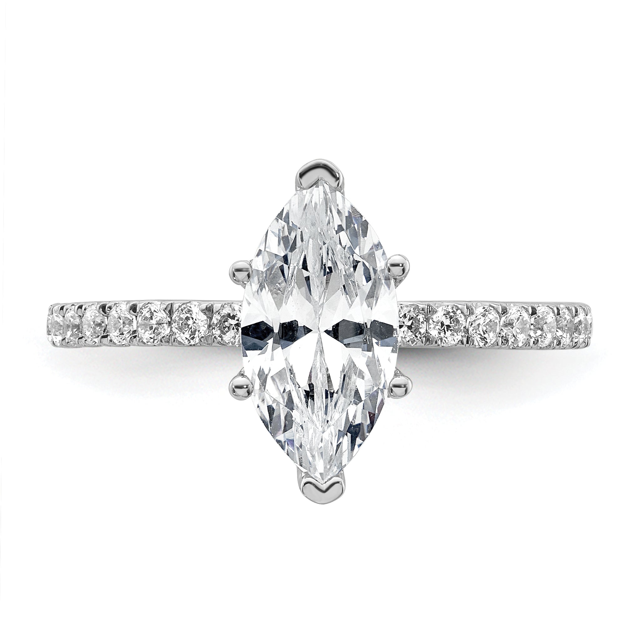 14k White Gold 2 carat Certified Lab Grown Diamond VS+ F+ Marquise Complete Solitaire with Flair Engagement Ring