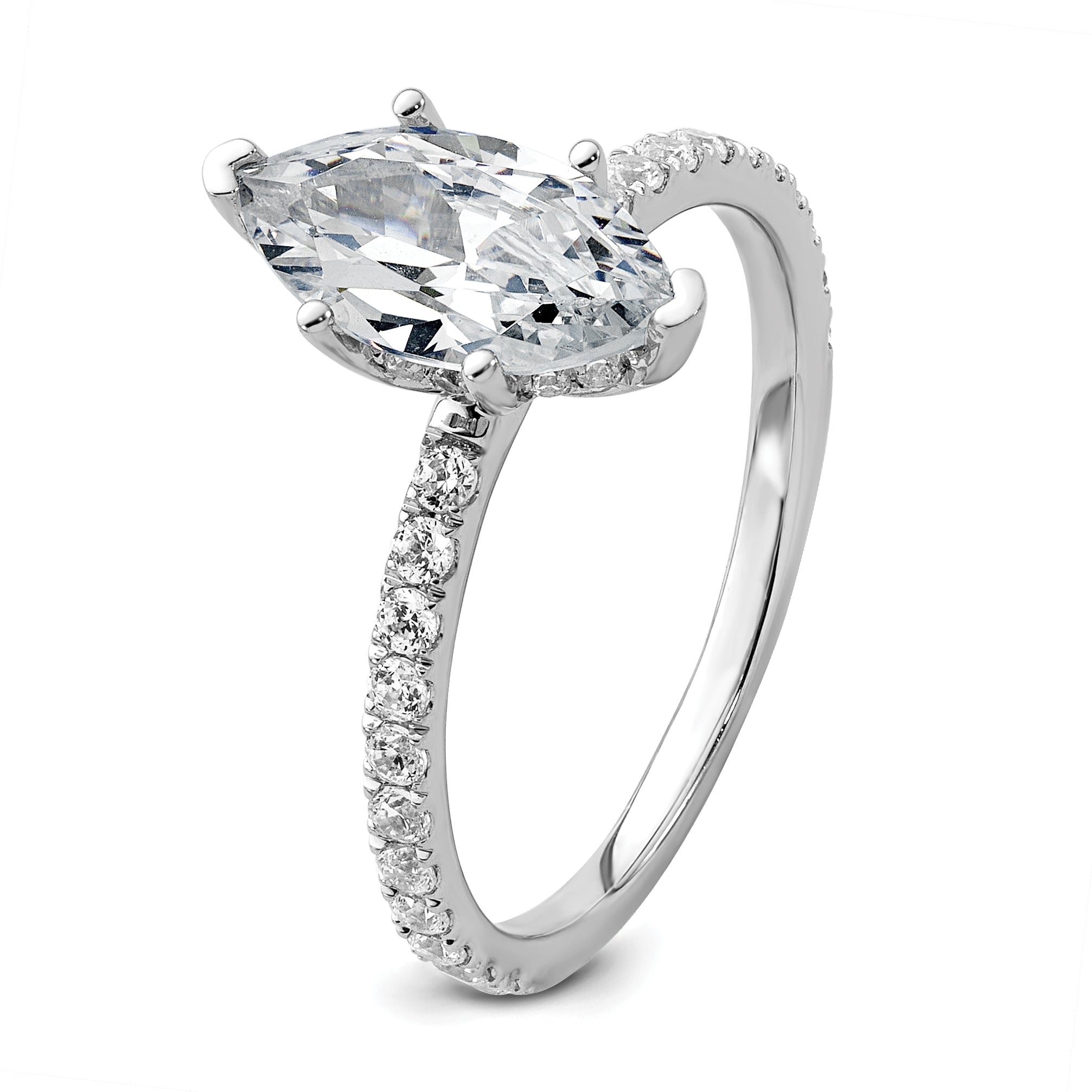 14k White Gold 2 carat Certified Lab Grown Diamond VS/SI+ G+ Marquise Complete Solitaire with Flair Engagement Ring