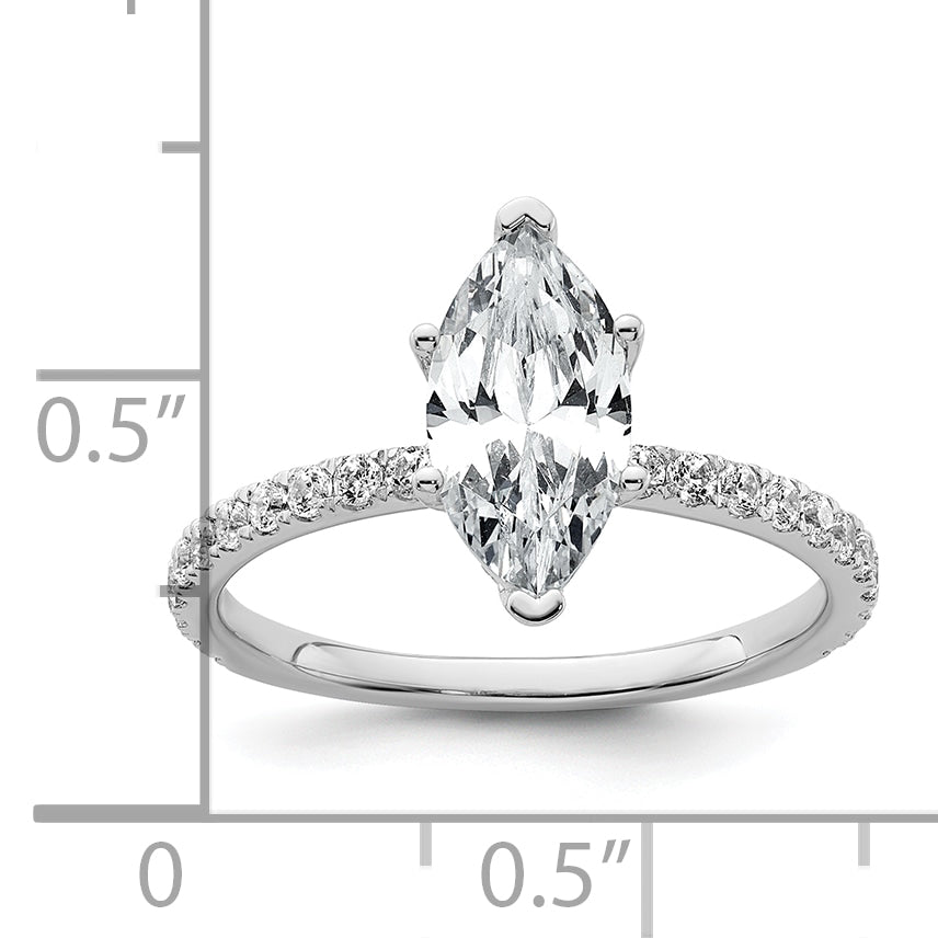 14k White Gold 2 carat Certified Lab Grown Diamond VS+ F+ Marquise Complete Solitaire with Flair Engagement Ring