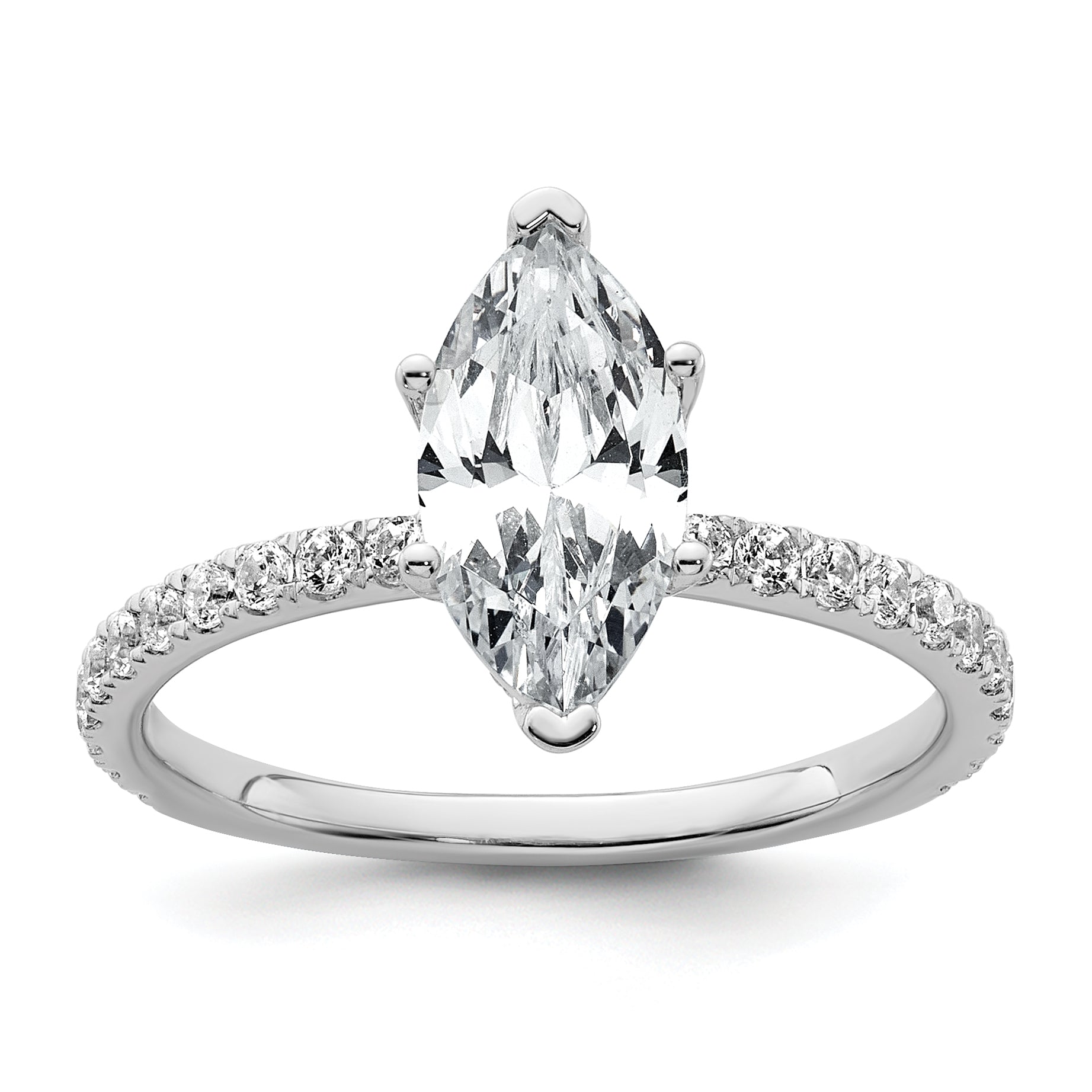 14k White Gold 2 carat Certified Lab Grown Diamond VS+ F+ Marquise Complete Solitaire with Flair Engagement Ring