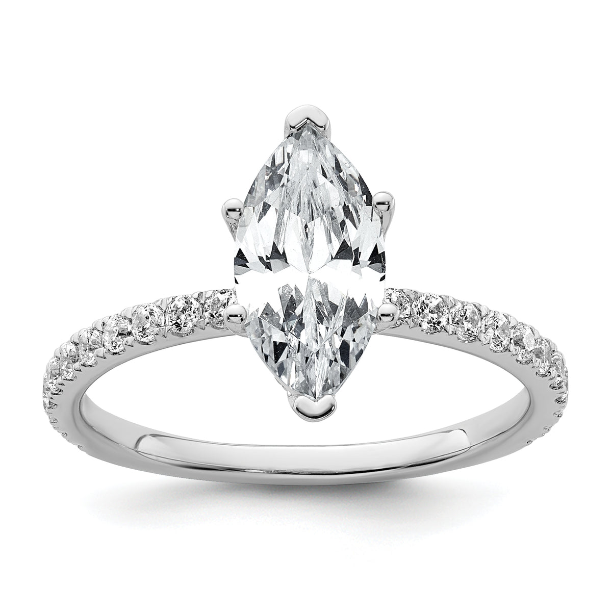 14k White Gold 2 carat Certified Lab Grown Diamond VS+ F+ Marquise Complete Solitaire with Flair Engagement Ring