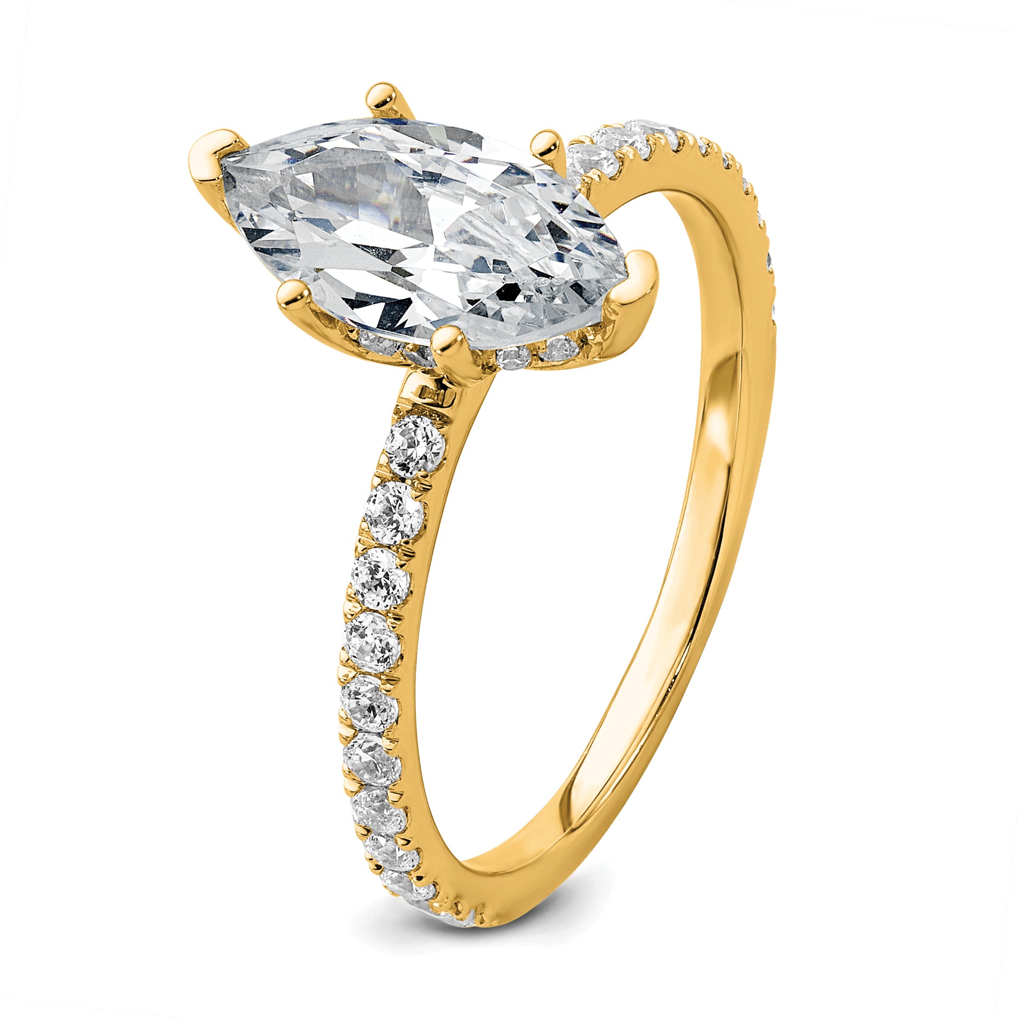 14k 2 carat Certified Lab Grown Diamond VS+ F+ Marquise Complete Solitaire with Flair Engagement Ring