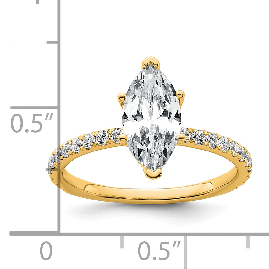 14k 2 carat Certified Lab Grown Diamond VS+ F+ Marquise Complete Solitaire with Flair Engagement Ring