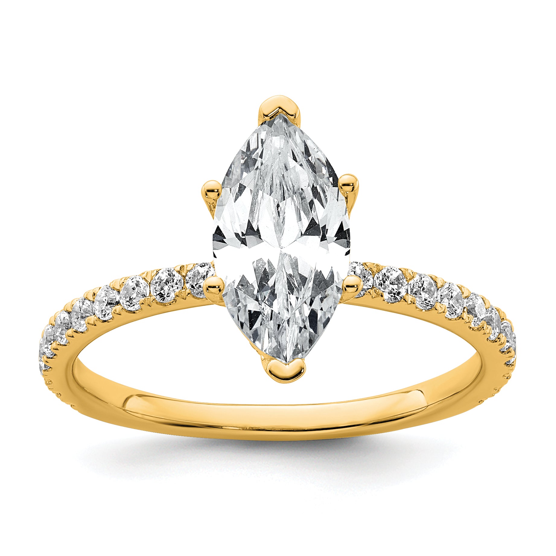 14k 2 carat Certified Lab Grown Diamond VS/SI+ G+ Marquise Complete Solitaire with Flair Engagement Ring Main image