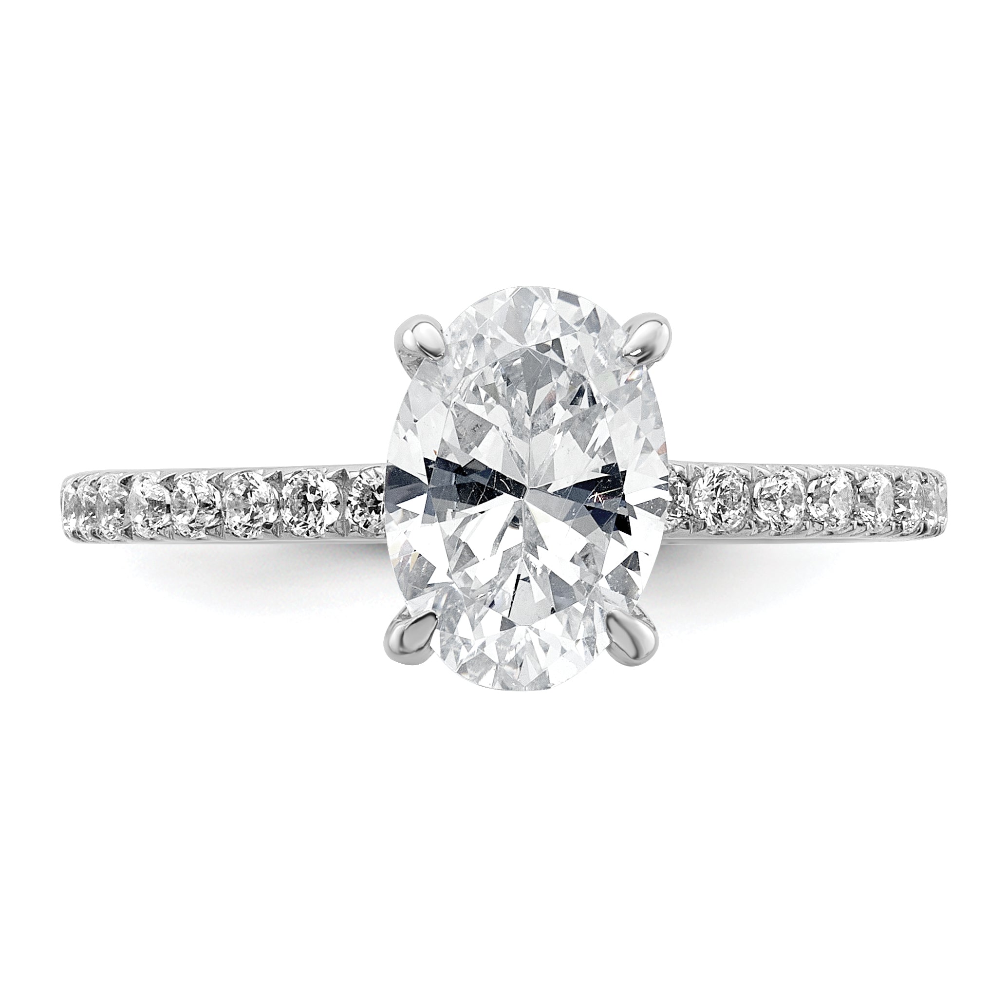 14k White Gold 1 7/8 carat Certified Lab Grown Diamond VS+ F+ Oval Complete Solitaire with Flair Engagement Ring