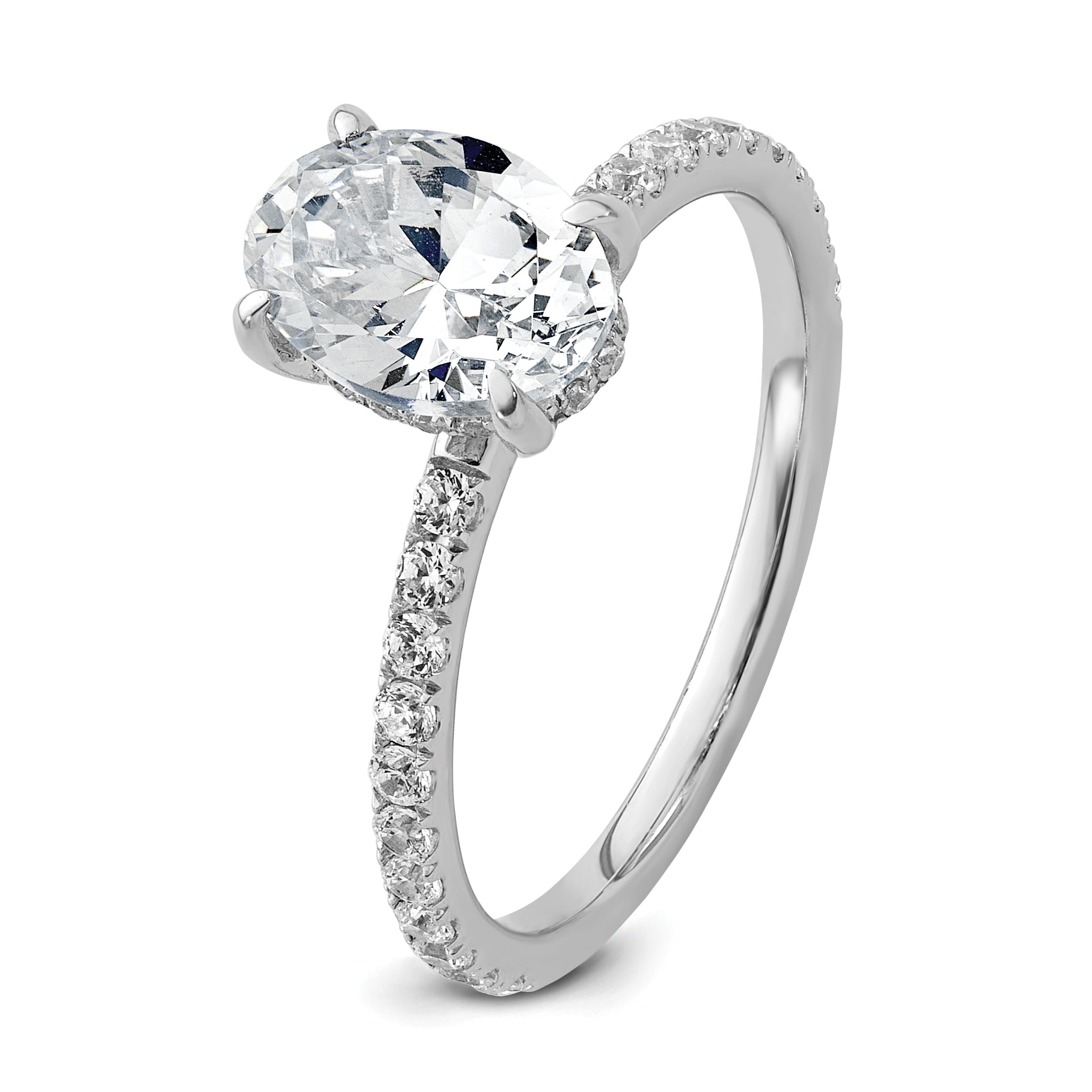 14k White Gold 1 7/8 carat Certified Lab Grown Diamond VS+ F+ Oval Complete Solitaire with Flair Engagement Ring