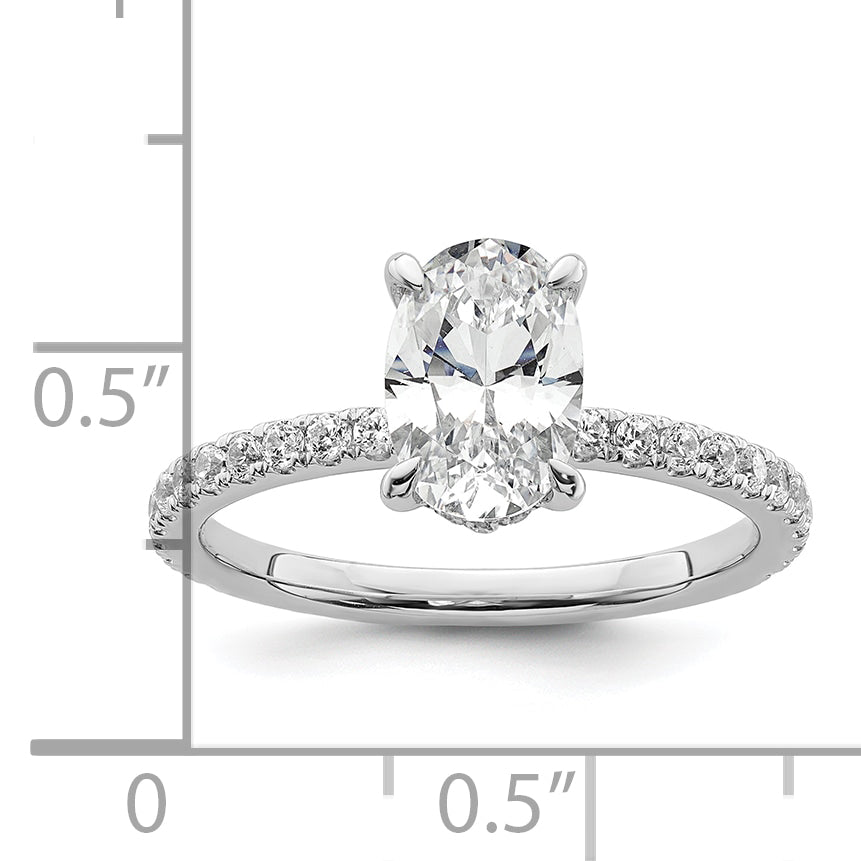 14k White Gold 1 7/8 carat Certified Lab Grown Diamond VS+ F+ Oval Complete Solitaire with Flair Engagement Ring