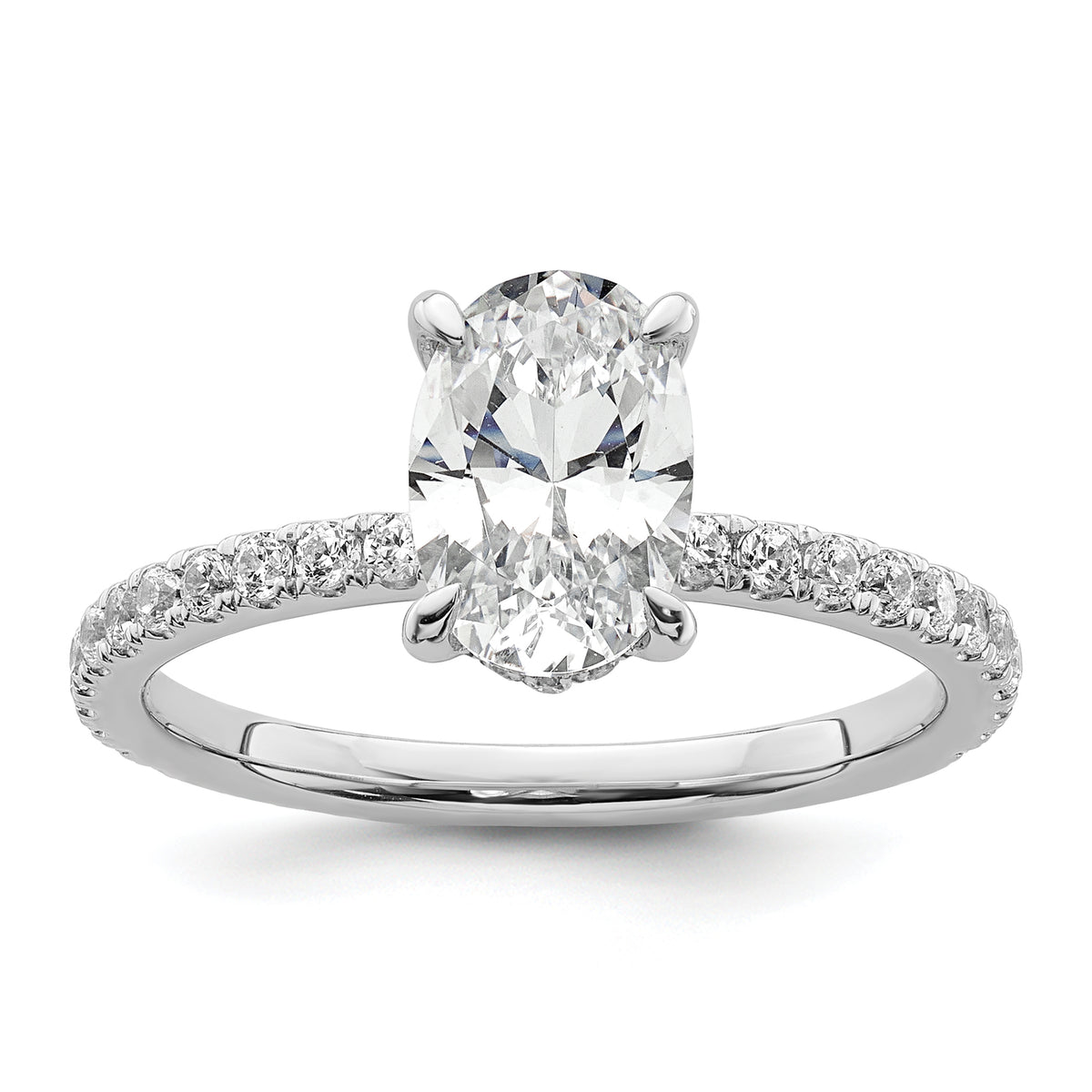 14k White Gold 1 7/8 carat Certified Lab Grown Diamond VS+ F+ Oval Complete Solitaire with Flair Engagement Ring