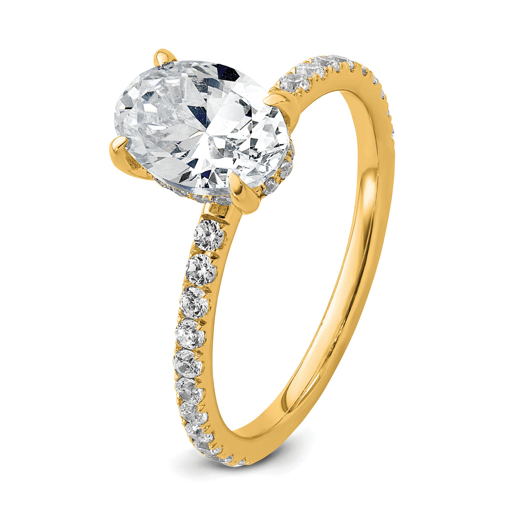 14k 1 7/8 carat Certified Lab Grown Diamond VS/SI+ G+ Oval Complete Solitaire with Flair Engagement Ring