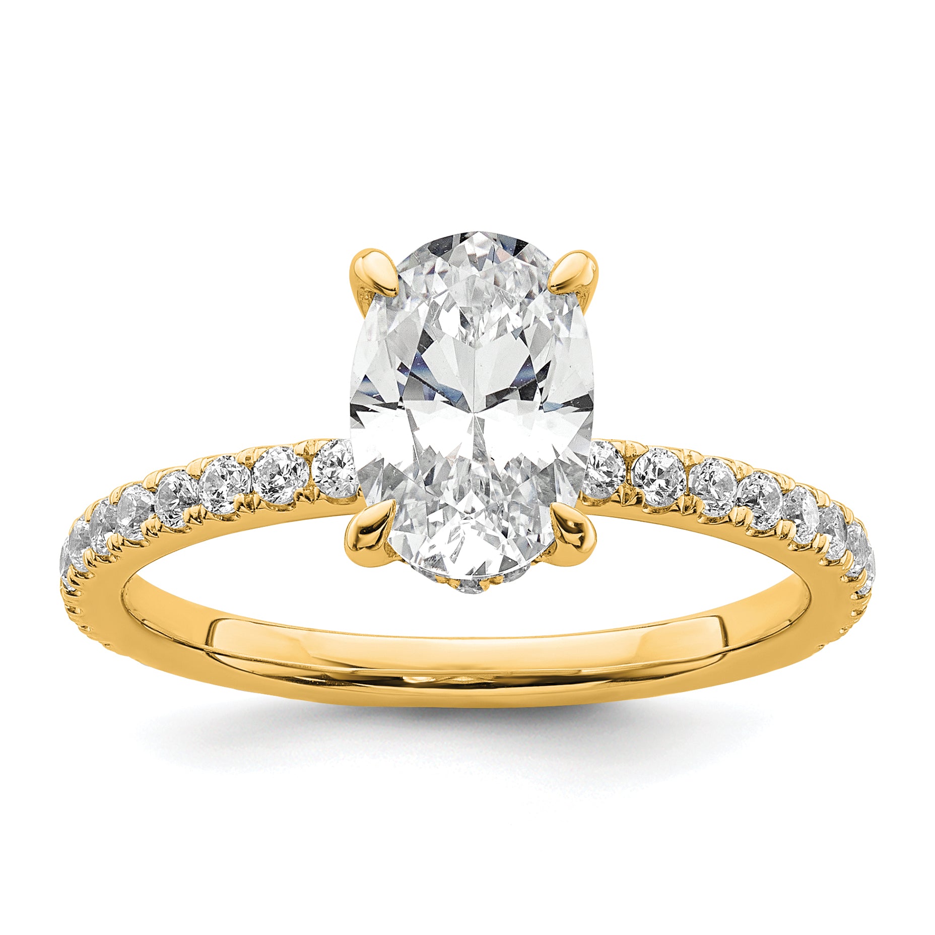 14k 1 7/8 carat Certified Lab Grown Diamond VS+ F+ Oval Complete Solitaire with Flair Engagement Ring Main image