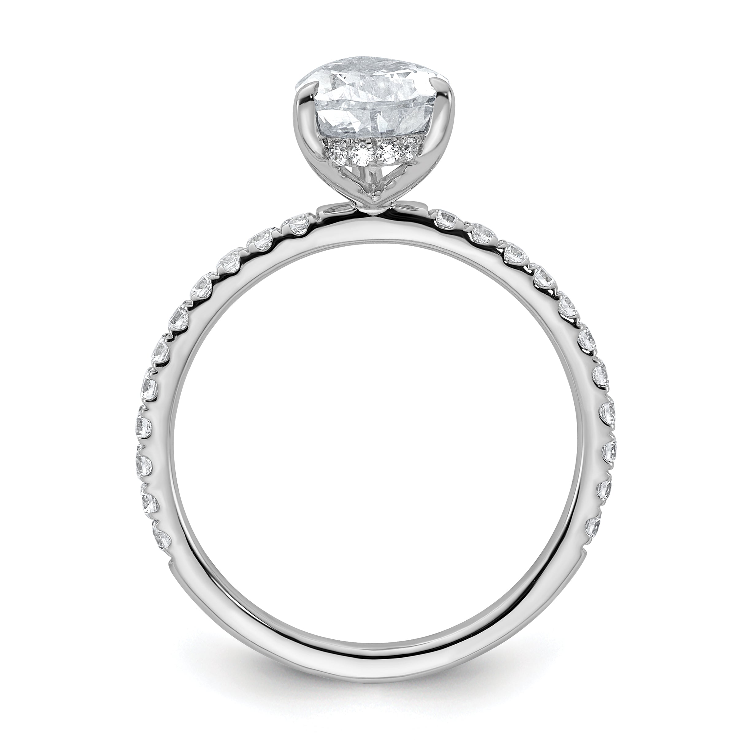 14k White Gold 2 carat Certified Lab Grown Diamond VS+ F+ Pear Complete Solitaire with Flair Engagement Ring Secondary image