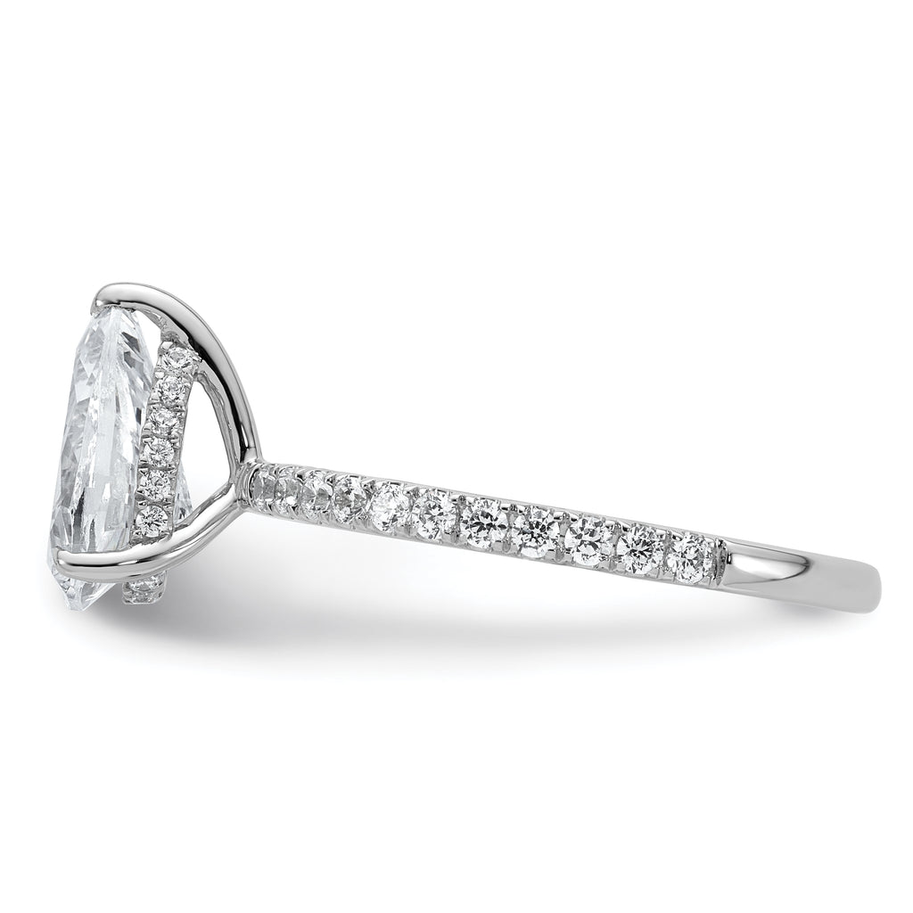 14k White Gold 2 carat Certified Lab Grown Diamond VS/SI+ G+ Pear Complete Solitaire with Flair Engagement Ring