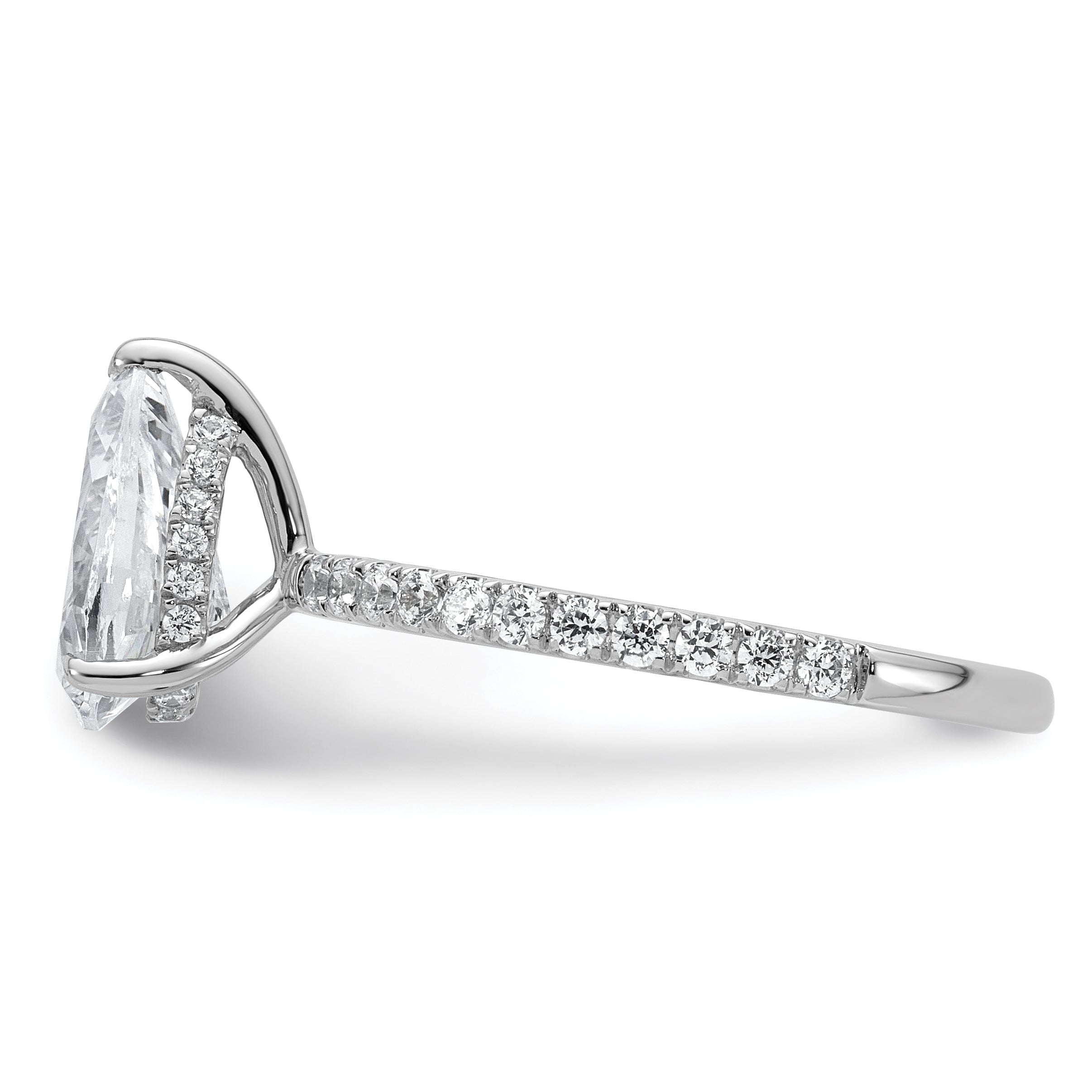 14k White Gold 2 carat Certified Lab Grown Diamond VS/SI+ G+ Pear Complete Solitaire with Flair Engagement Ring