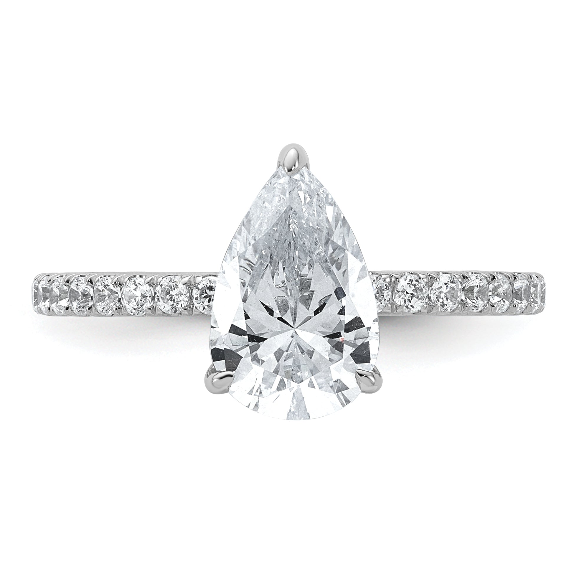 14k White Gold 2 carat Certified Lab Grown Diamond VS+ F+ Pear Complete Solitaire with Flair Engagement Ring
