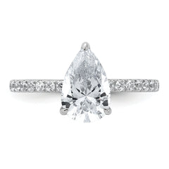 14k White Gold 2 carat Certified Lab Grown Diamond VS/SI+ G+ Pear Complete Solitaire with Flair Engagement Ring
