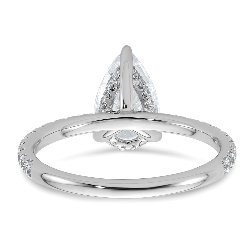 14k White Gold 2 carat Certified Lab Grown Diamond VS+ F+ Pear Complete Solitaire with Flair Engagement Ring