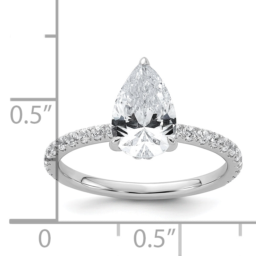 14k White Gold 2 carat Certified Lab Grown Diamond VS/SI+ G+ Pear Complete Solitaire with Flair Engagement Ring