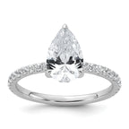 14k White Gold 2 carat Certified Lab Grown Diamond VS/SI+ G+ Pear Complete Solitaire with Flair Engagement Ring