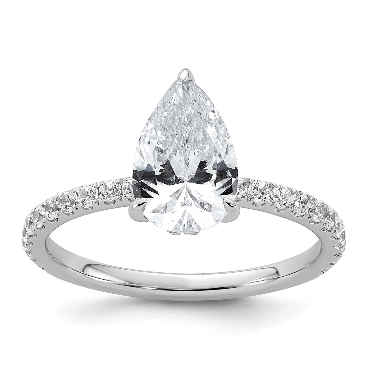 14k White Gold 2 carat Certified Lab Grown Diamond VS/SI+ G+ Pear Complete Solitaire with Flair Engagement Ring