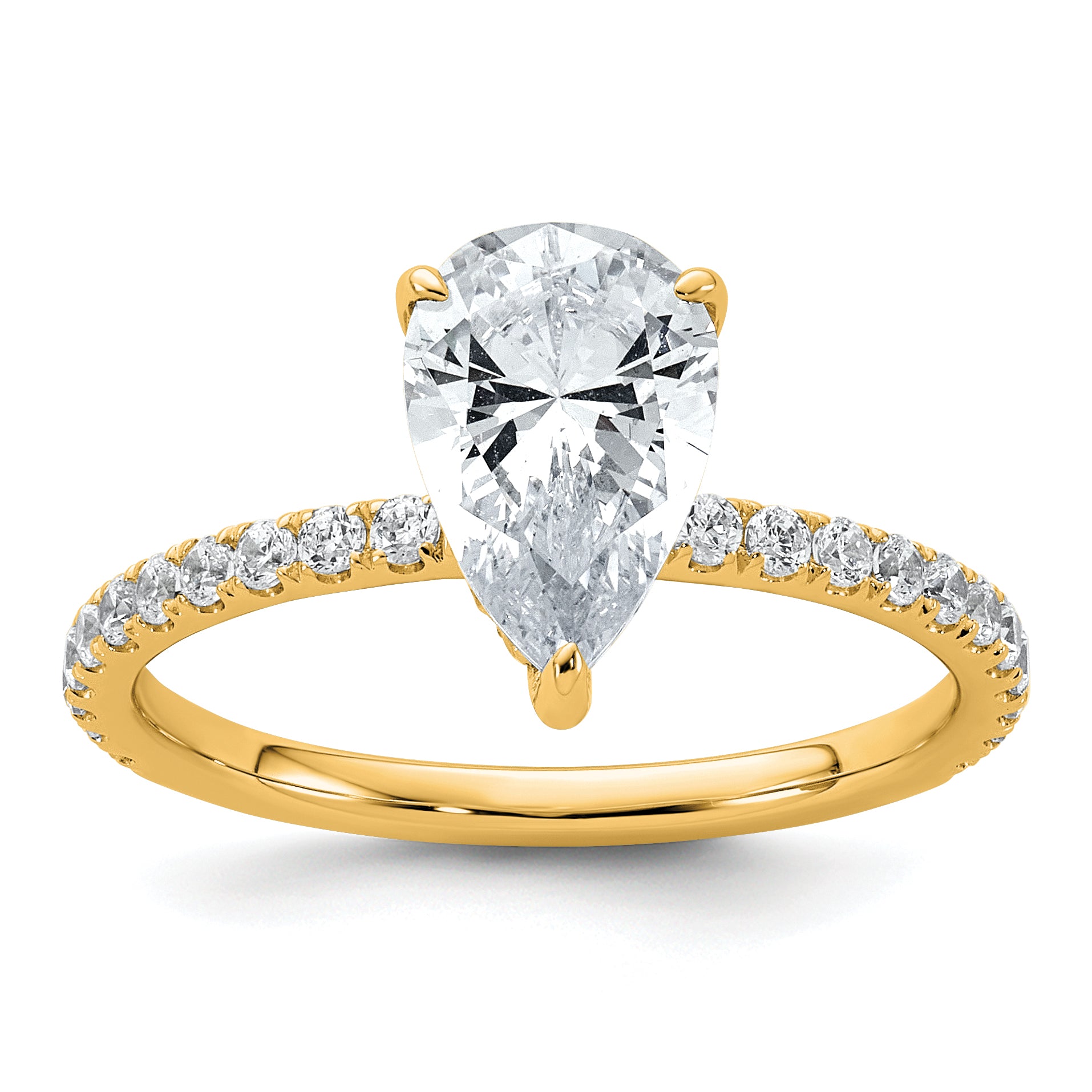 14k 2 carat Certified Lab Grown Diamond VS+ F+ Pear Complete Solitaire with Flair Engagement Ring
