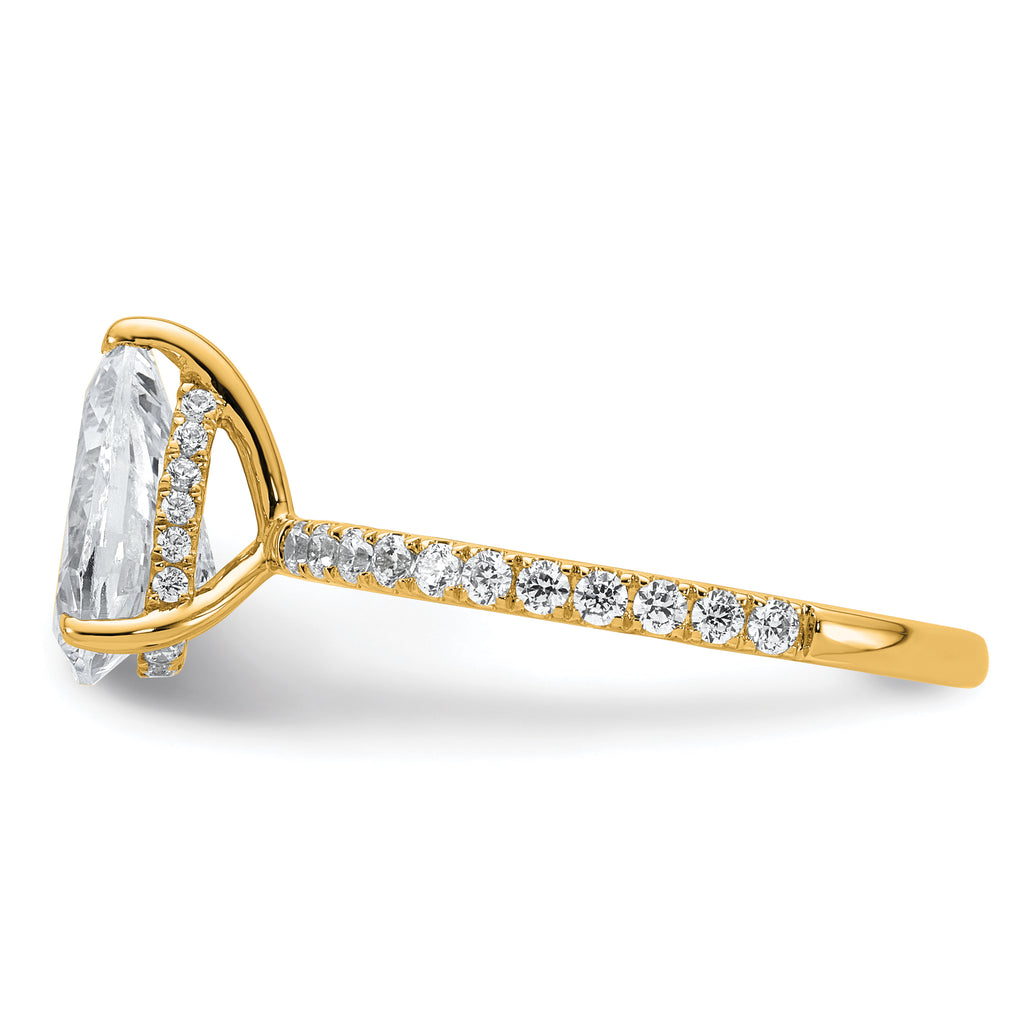 14k 2 carat Certified Lab Grown Diamond VS/SI+ G+ Pear Complete Solitaire with Flair Engagement Ring