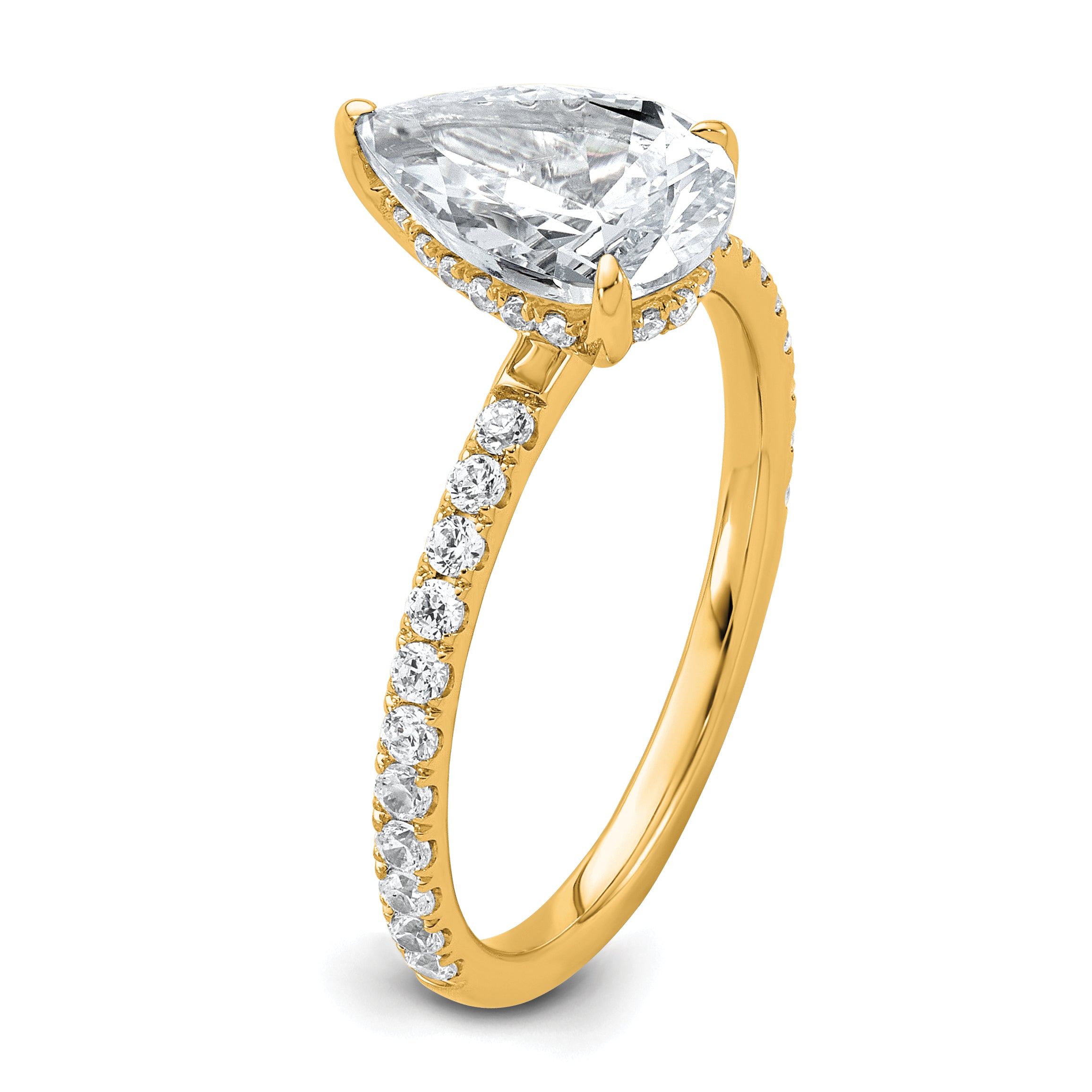14k 2 carat Certified Lab Grown Diamond VS+ F+ Pear Complete Solitaire with Flair Engagement Ring