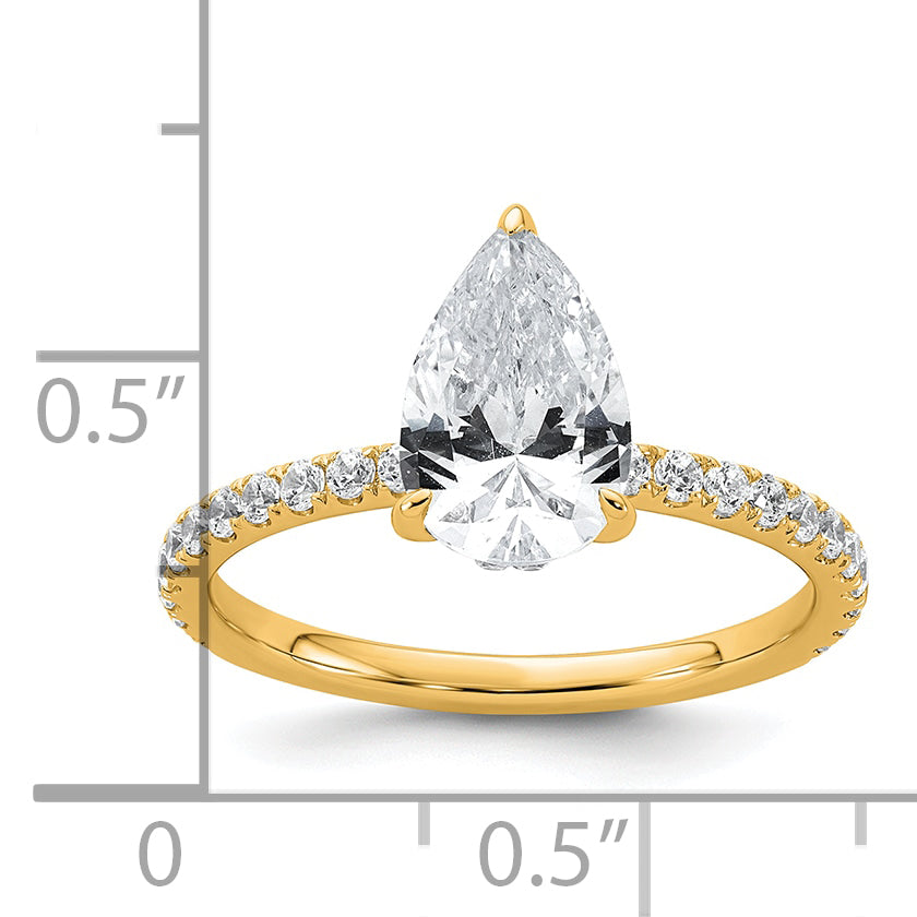 14k 2 carat Certified Lab Grown Diamond VS/SI+ G+ Pear Complete Solitaire with Flair Engagement Ring