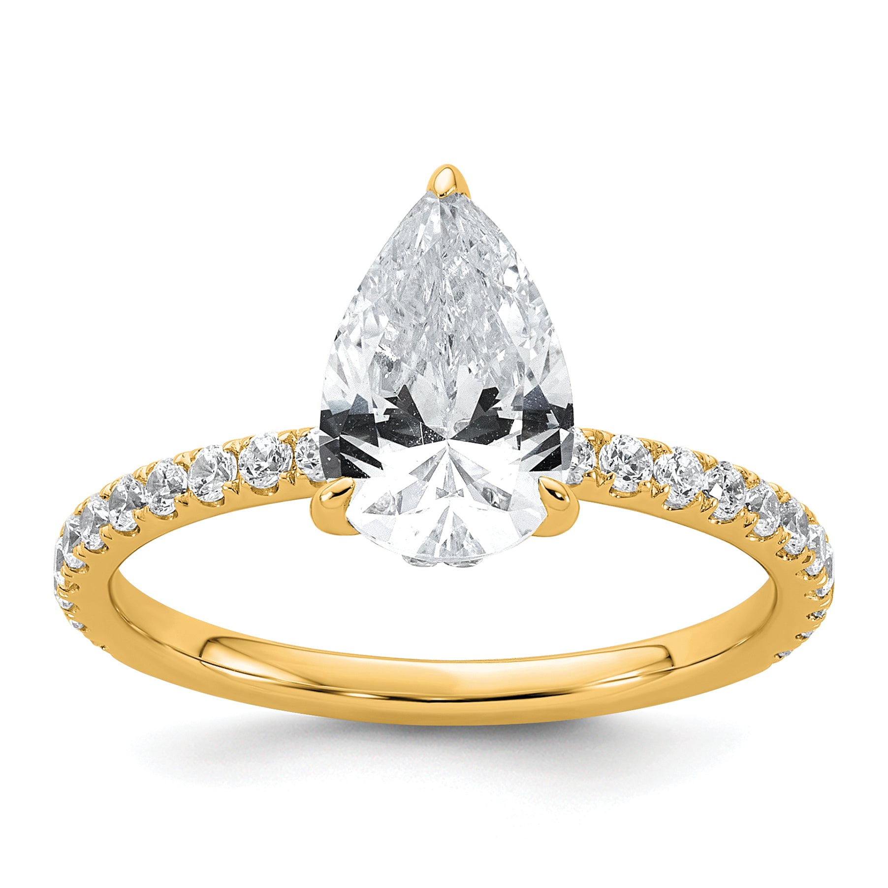 14k 2 carat Certified Lab Grown Diamond VS+ F+ Pear Complete Solitaire with Flair Engagement Ring Main image