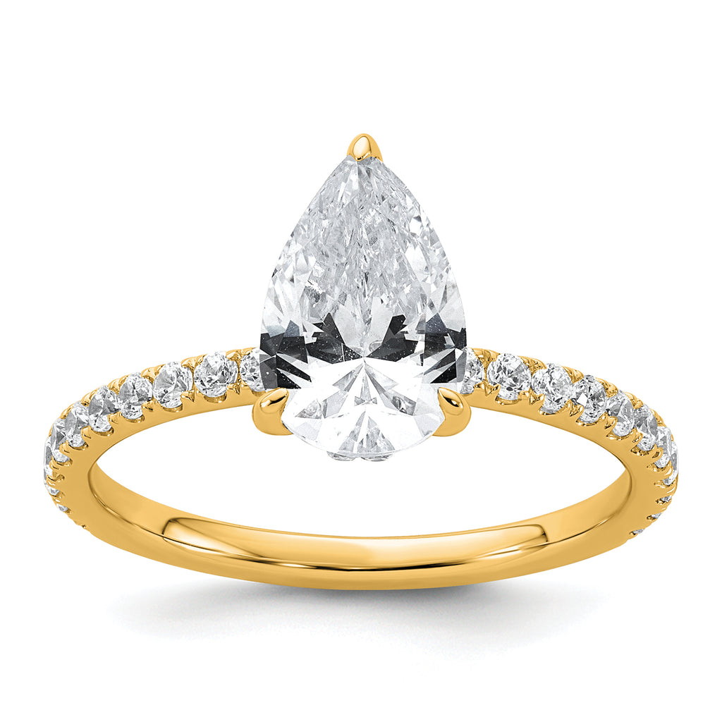 14k 2 carat Certified Lab Grown Diamond VS/SI+ G+ Pear Complete Solitaire with Flair Engagement Ring