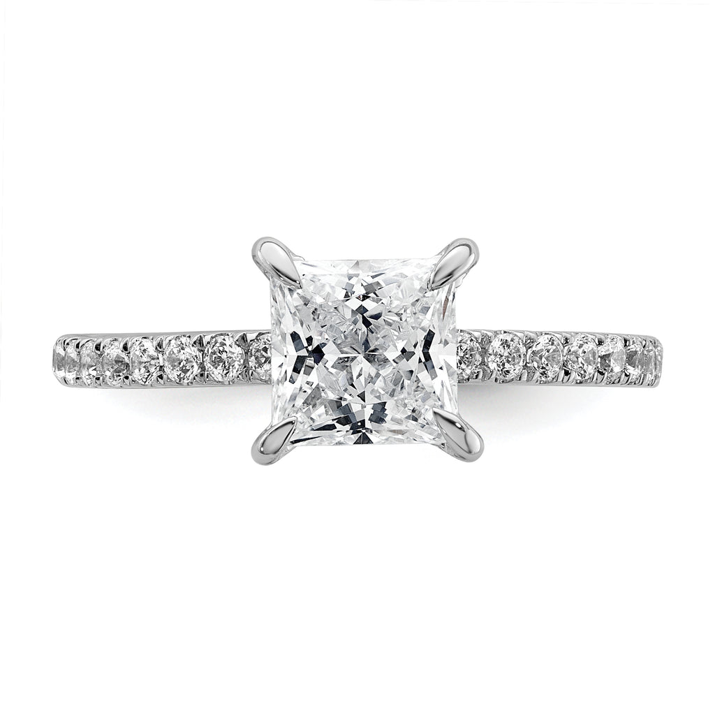 14k White Gold 2 carat Certified Lab Grown Diamond VS+ F+ Princess Complete Solitaire with Flair Engagement Ring