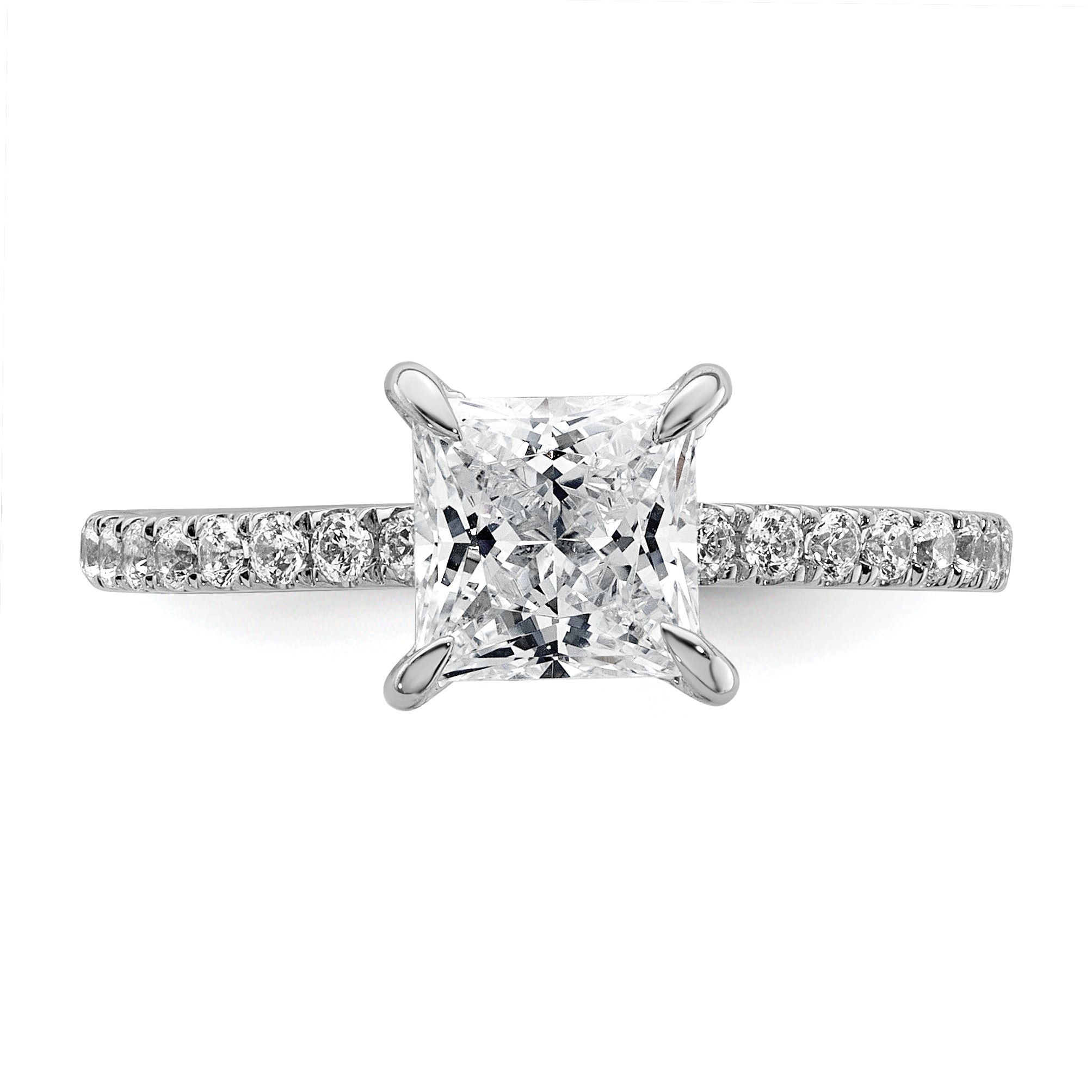 14k White Gold 2 carat Certified Lab Grown Diamond VS+ F+ Princess Complete Solitaire with Flair Engagement Ring