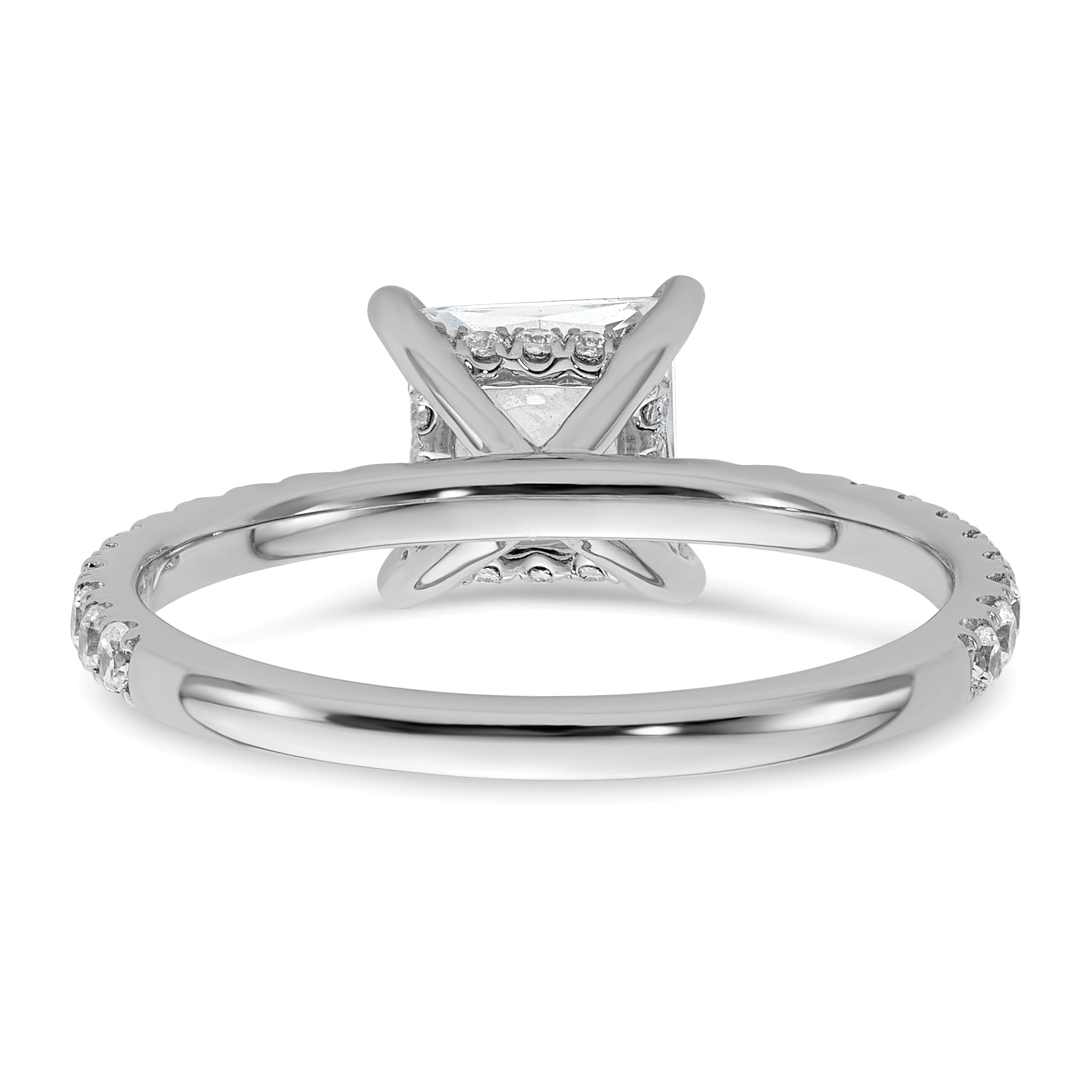 14k White Gold 2 carat Certified Lab Grown Diamond VS+ F+ Princess Complete Solitaire with Flair Engagement Ring