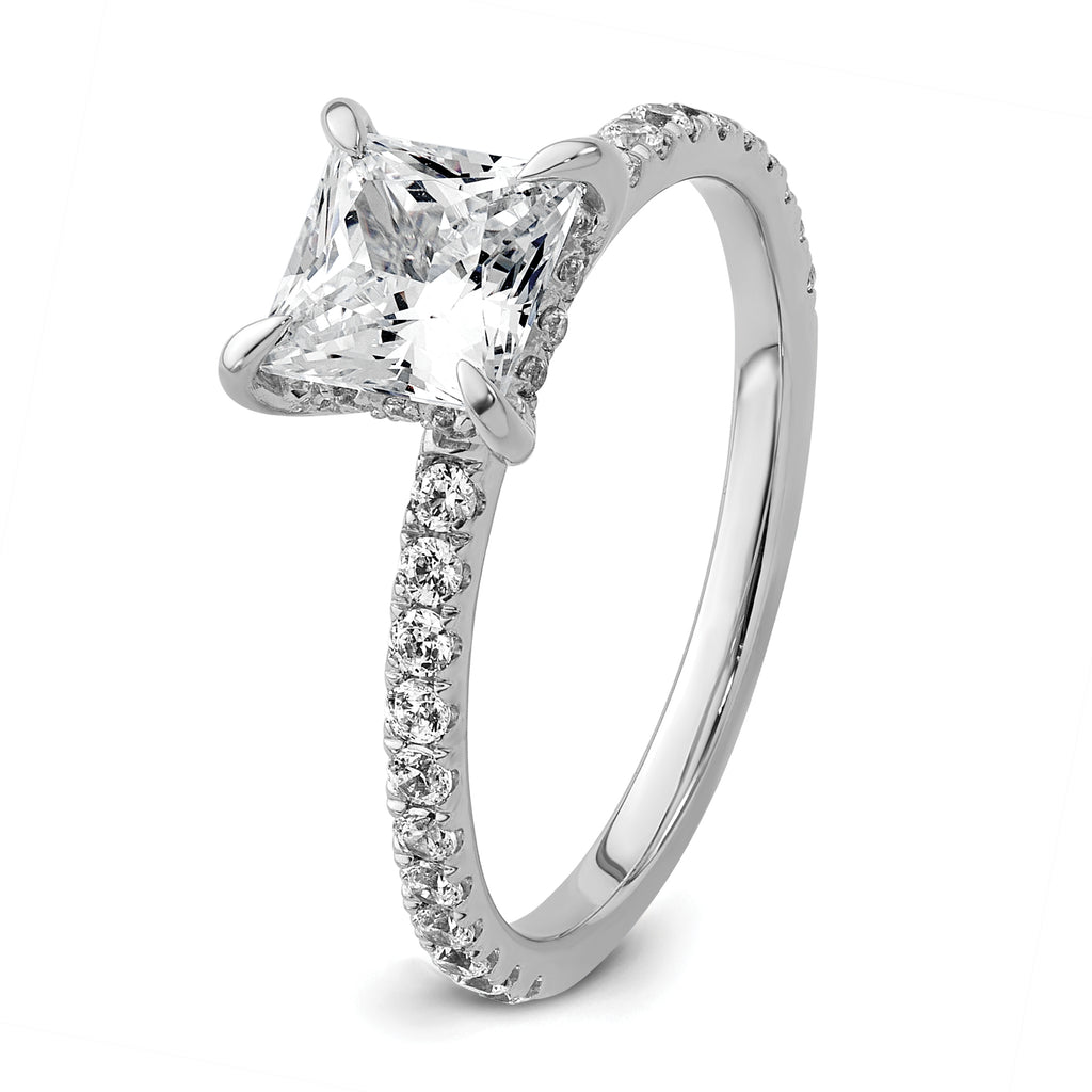 14k White Gold 2 carat Certified Lab Grown Diamond VS+ F+ Princess Complete Solitaire with Flair Engagement Ring