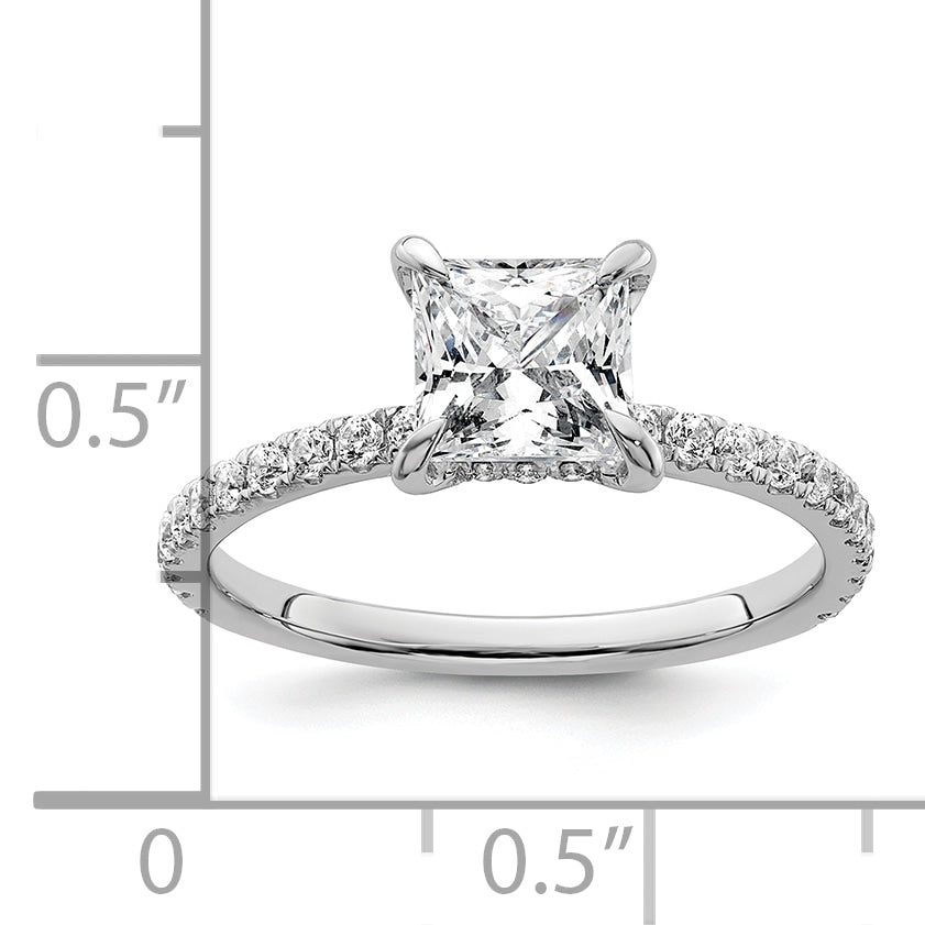 14k White Gold 2 carat Certified Lab Grown Diamond VS+ F+ Princess Complete Solitaire with Flair Engagement Ring