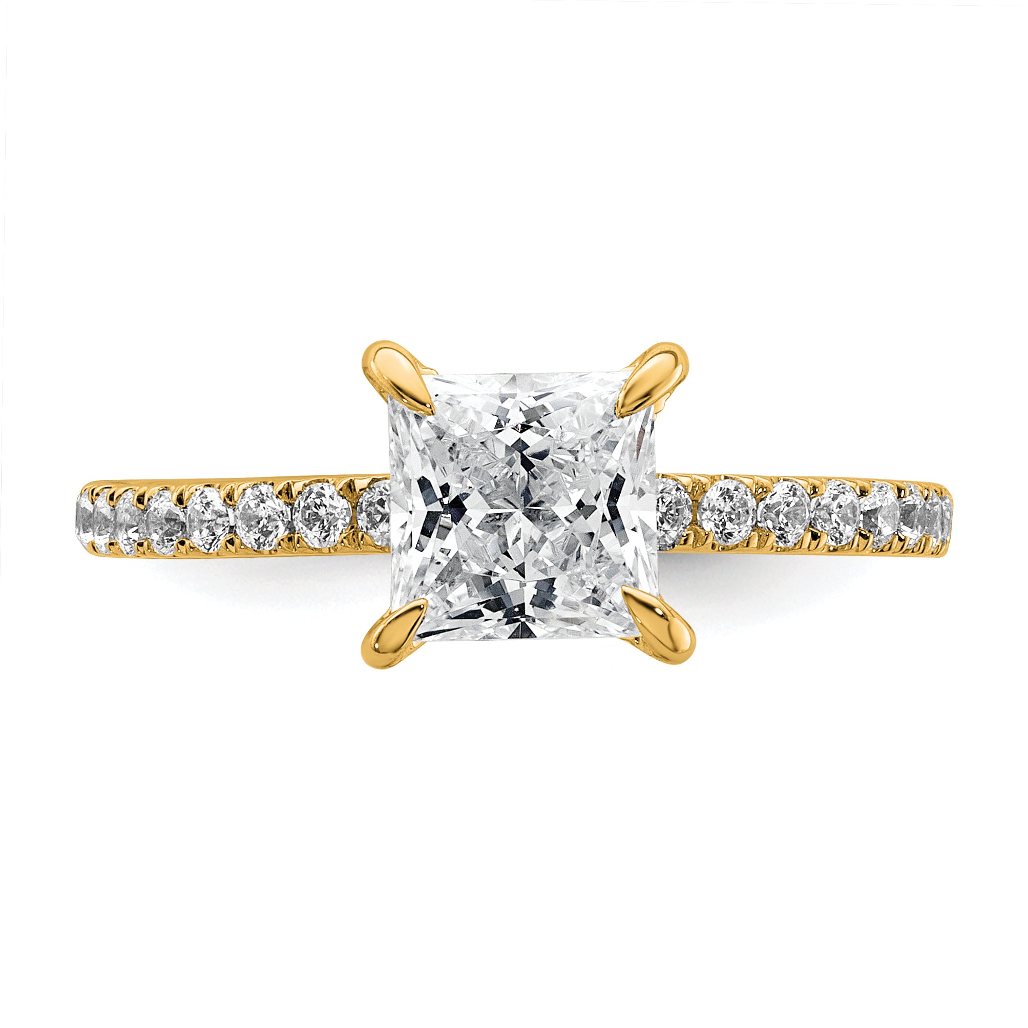 14k 2 carat Certified Lab Grown Diamond VS+ F+ Princess Complete Solitaire with Flair Engagement Ring