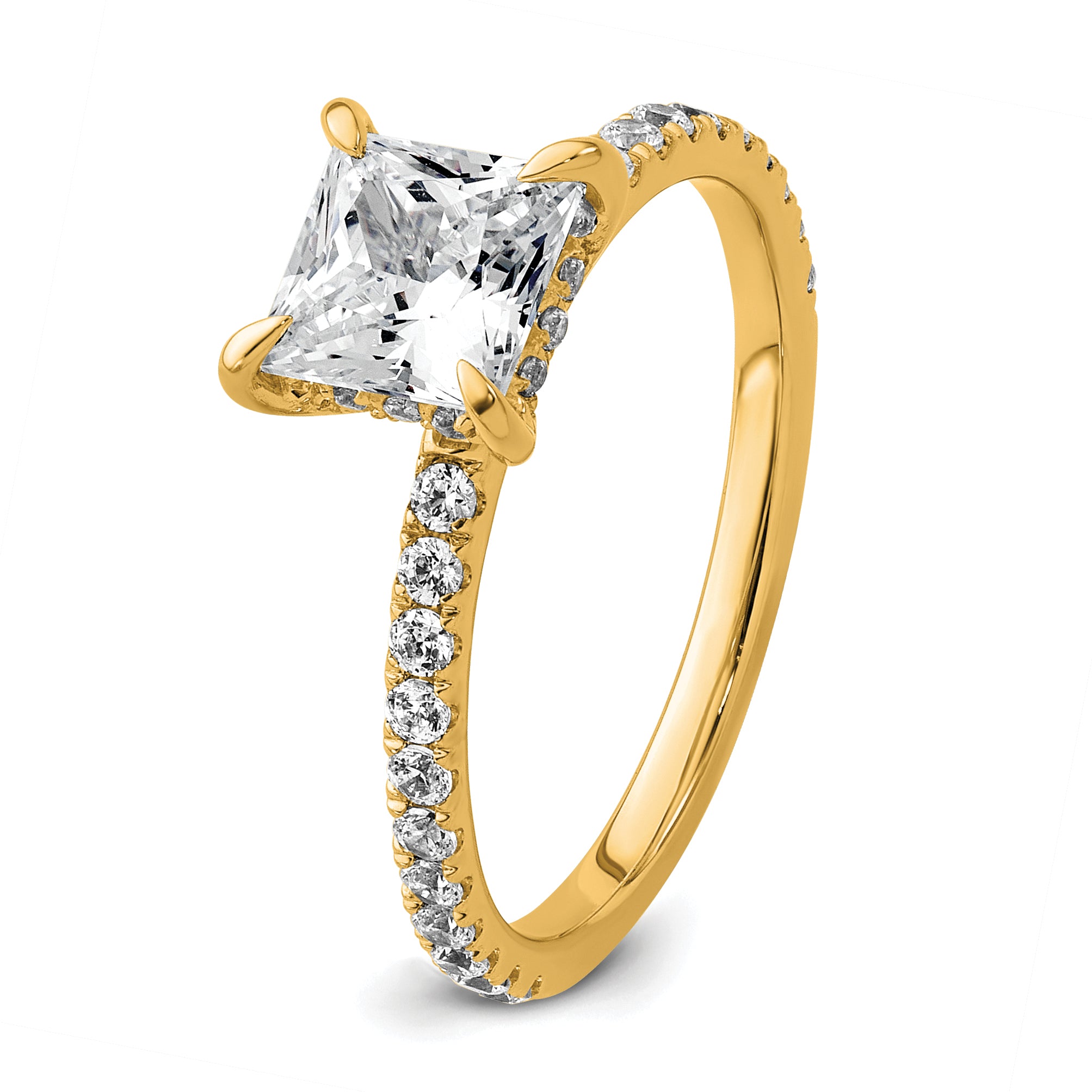 14k 2 carat Certified Lab Grown Diamond VS+ F+ Princess Complete Solitaire with Flair Engagement Ring