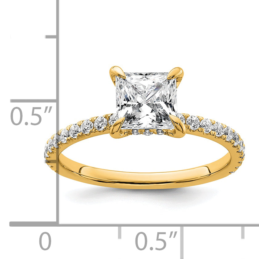 14k 2 carat Certified Lab Grown Diamond VS+ F+ Princess Complete Solitaire with Flair Engagement Ring
