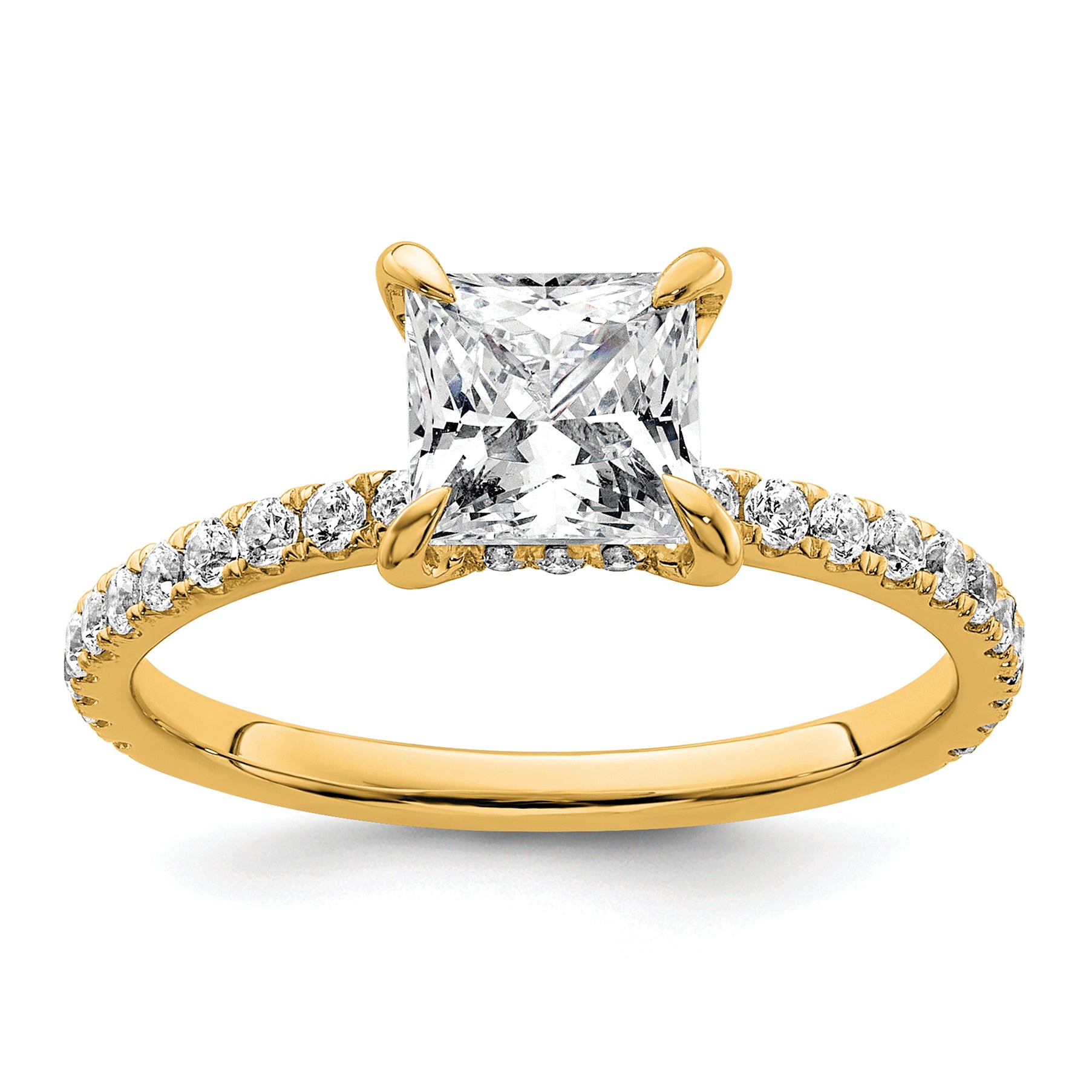 14k 2 carat Certified Lab Grown Diamond VS/SI+ G+ Princess Complete Solitaire with Flair Engagement Ring Main image