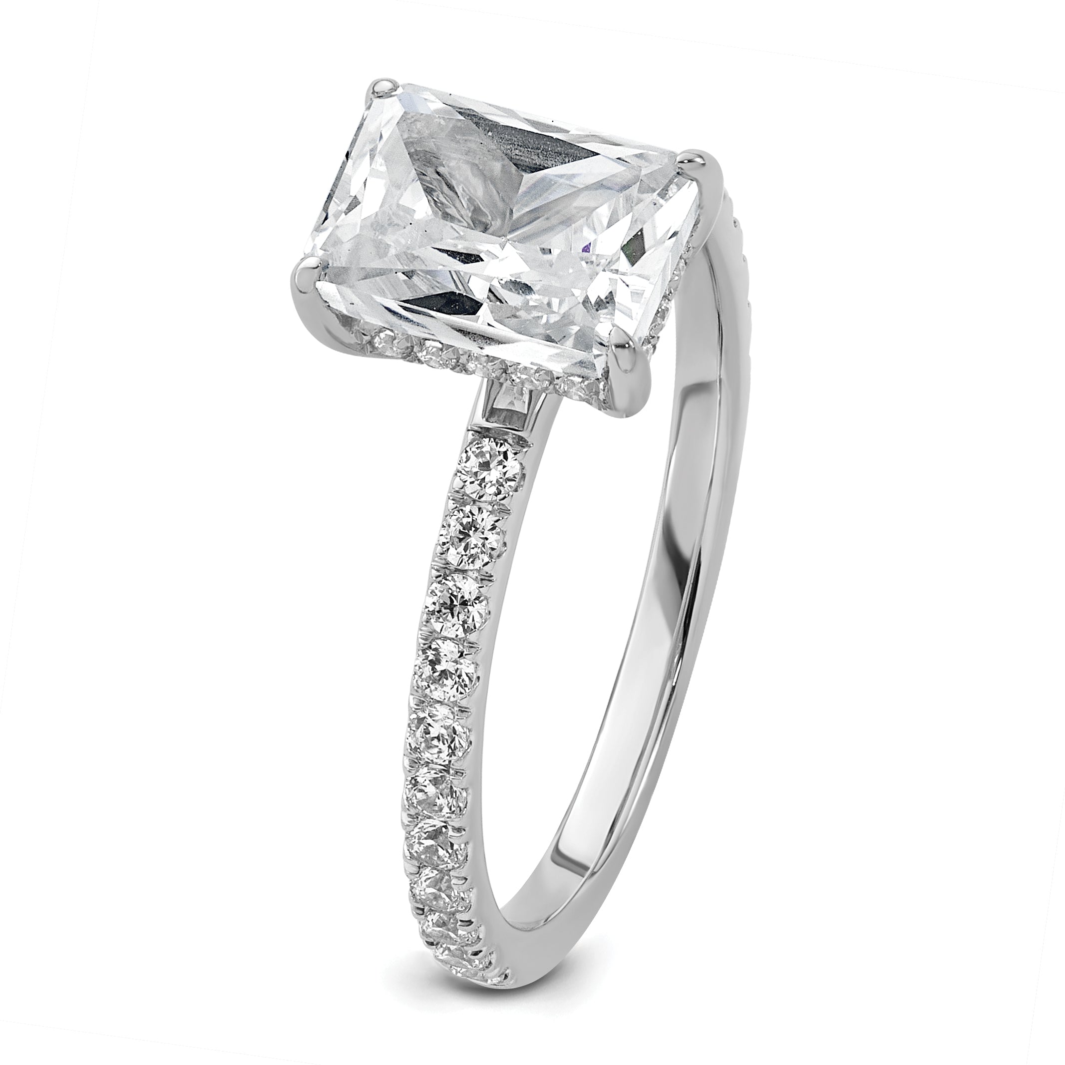 14k White Gold 2 carat Certified Lab Grown Diamond VS/SI+ G+ Radiant Complete Solitaire with Flair Engagement Ring