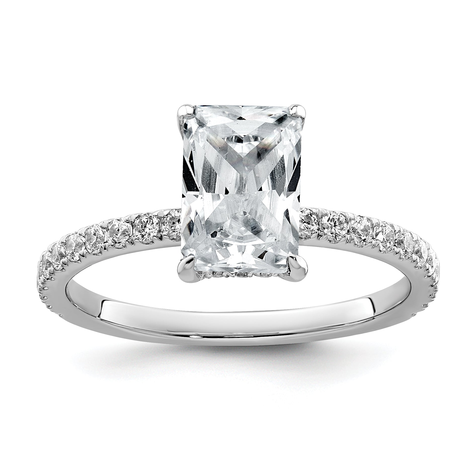 14k White Gold 2 carat Certified Lab Grown Diamond VS+ F+ Radiant Complete Solitaire with Flair Engagement Ring Main image